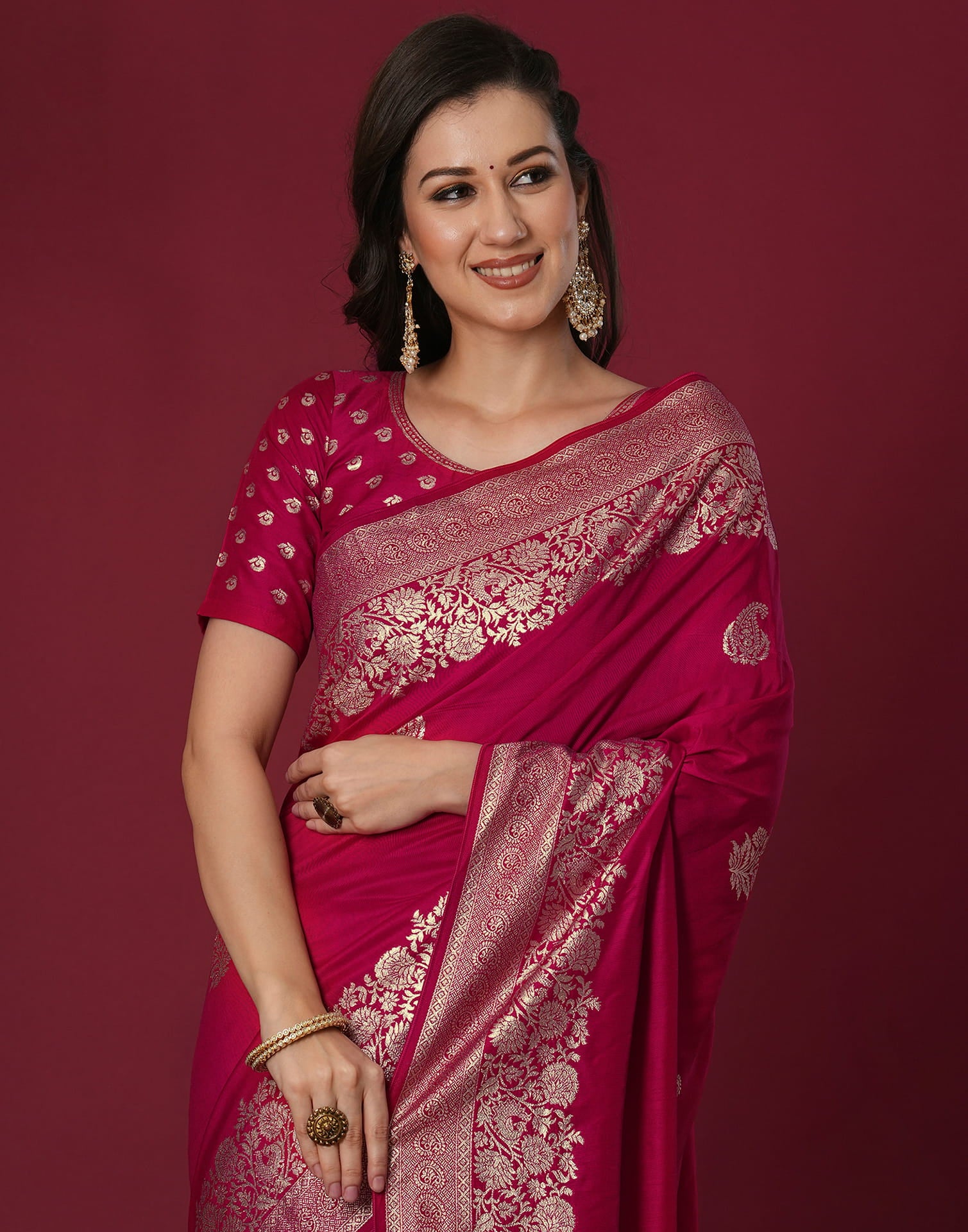 Pink Cotton Silk Woven Banarasi Saree
