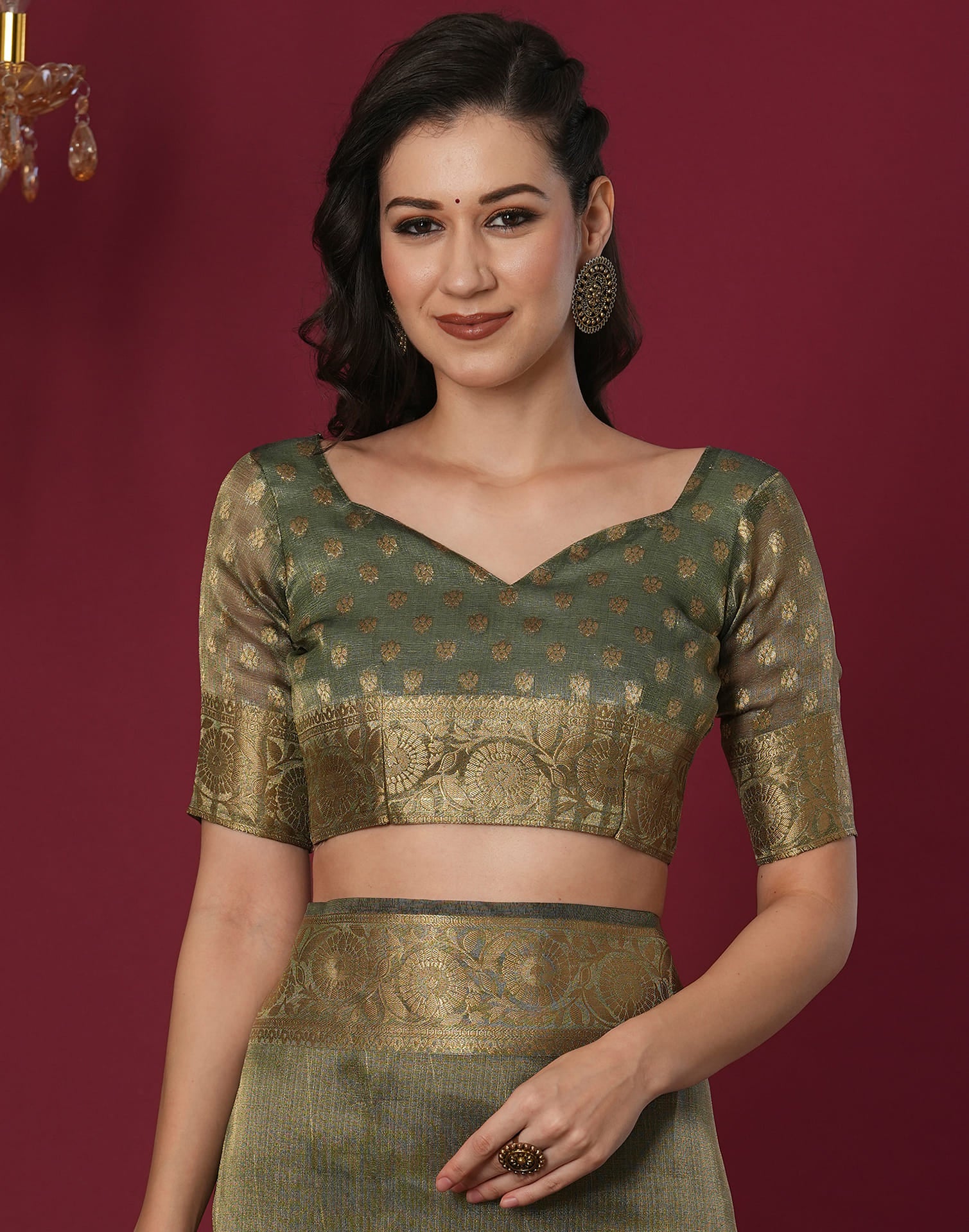 Green Organza Woven Saree