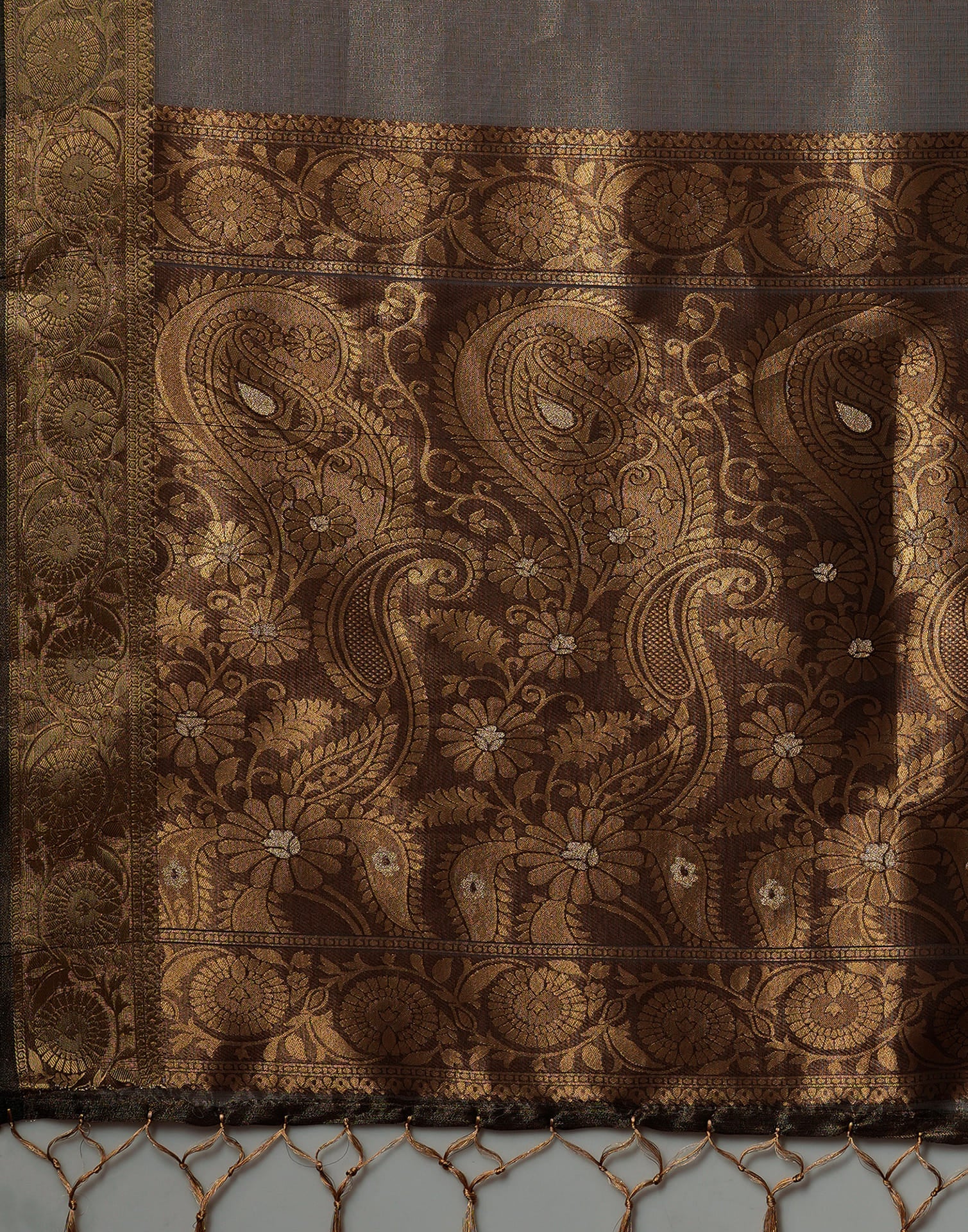 Brown Organza Woven Saree
