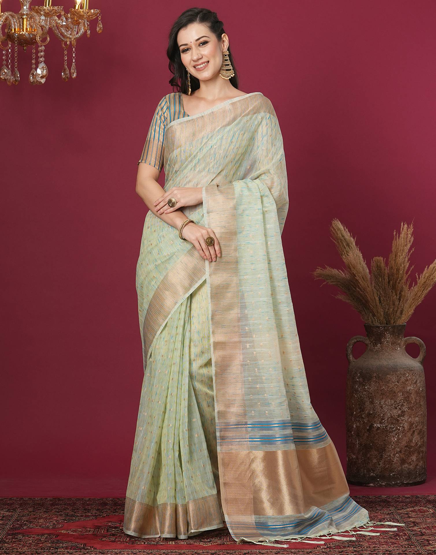 Green Cotton Silk Woven Kanjivaram Saree