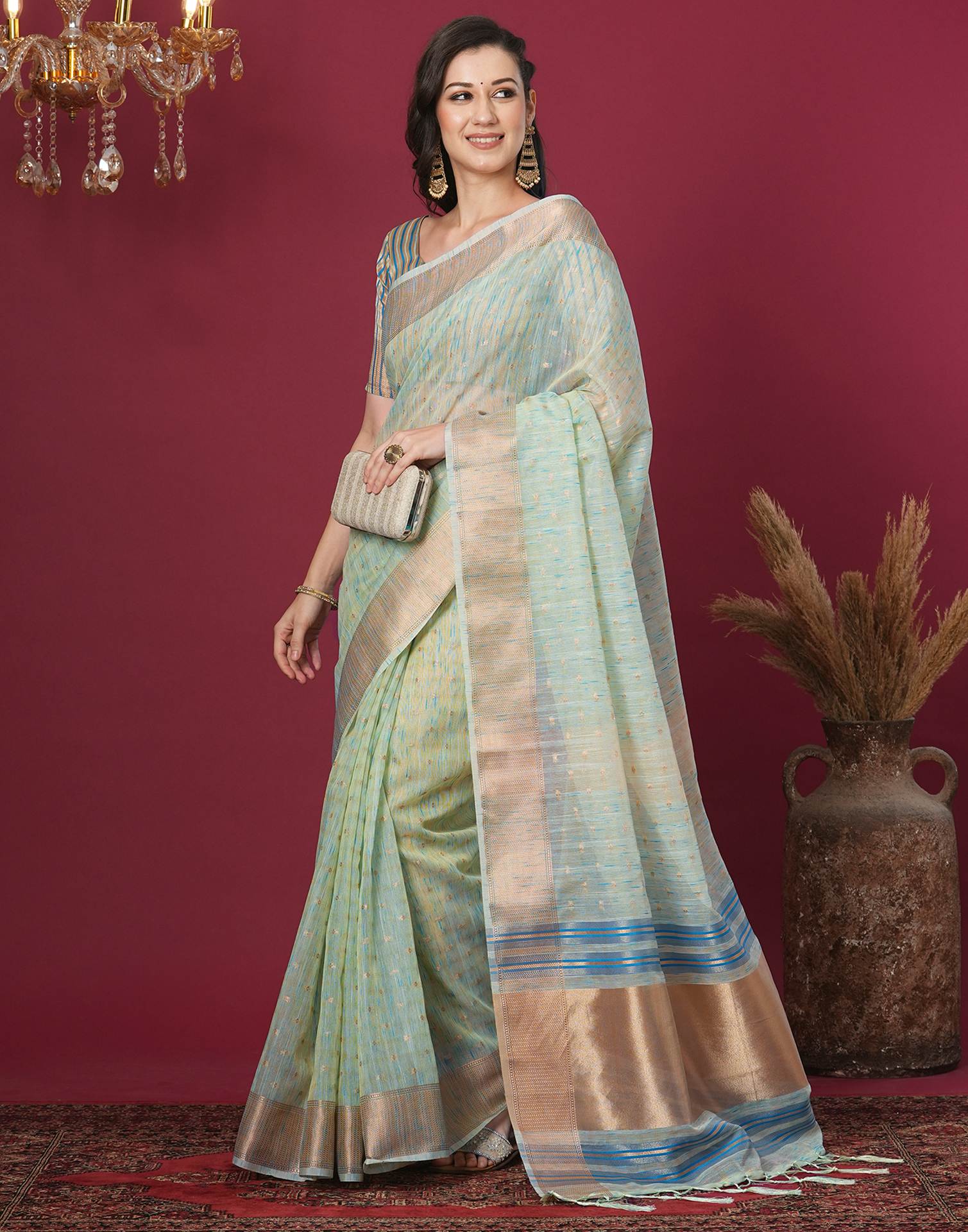 Green Cotton Silk Woven Kanjivaram Saree