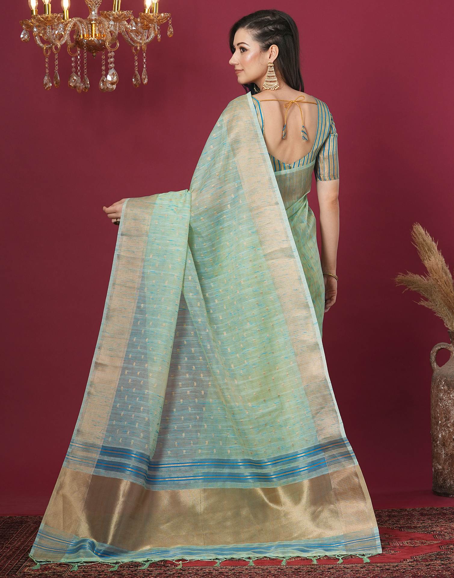 Green Cotton Silk Woven Kanjivaram Saree