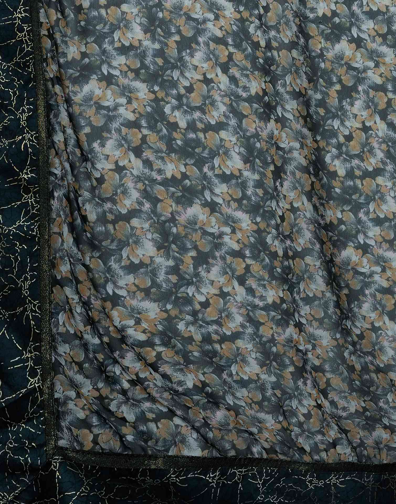 Black Georgette Floral Printed Saree