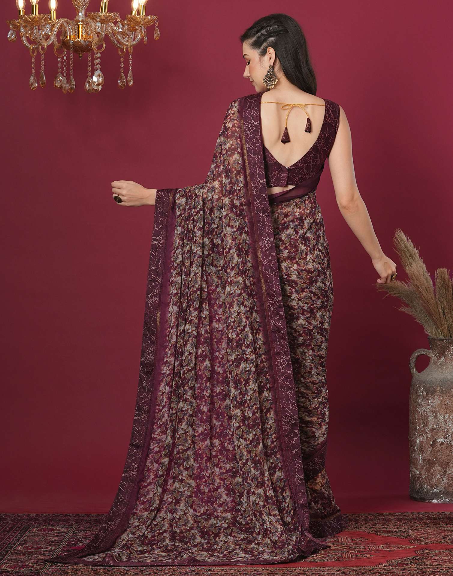 Maroon Georgette Floral Printed Saree