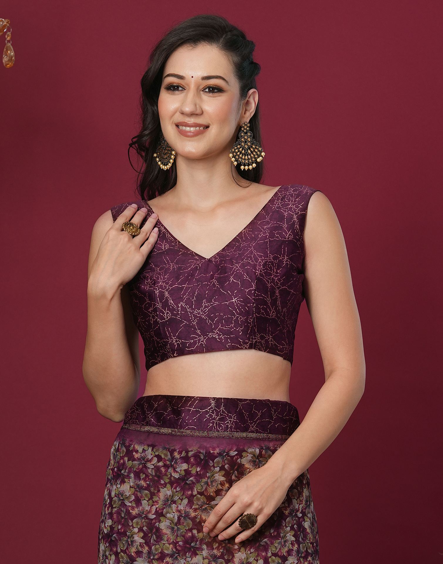 Maroon Georgette Floral Printed Saree