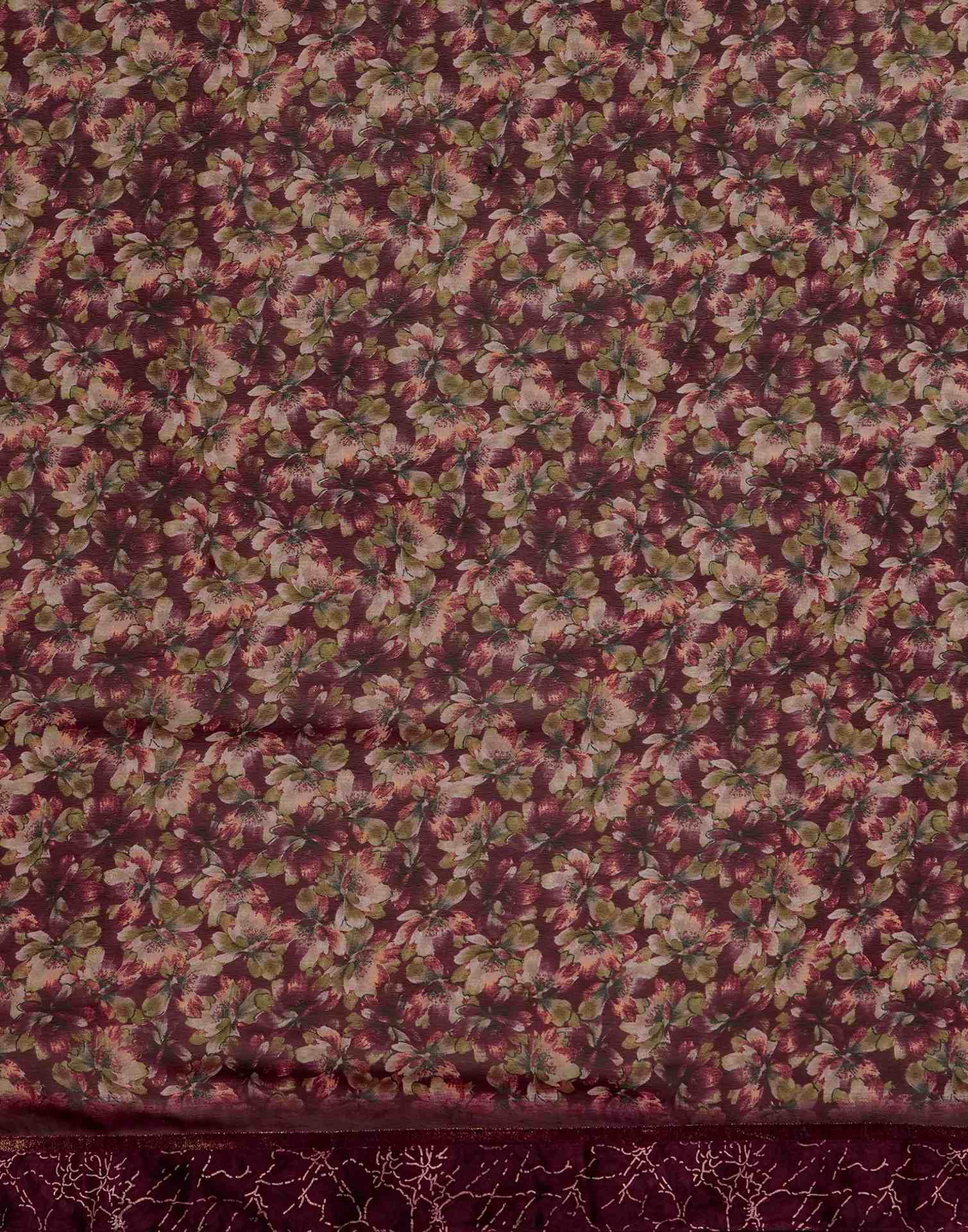 Maroon Georgette Floral Printed Saree