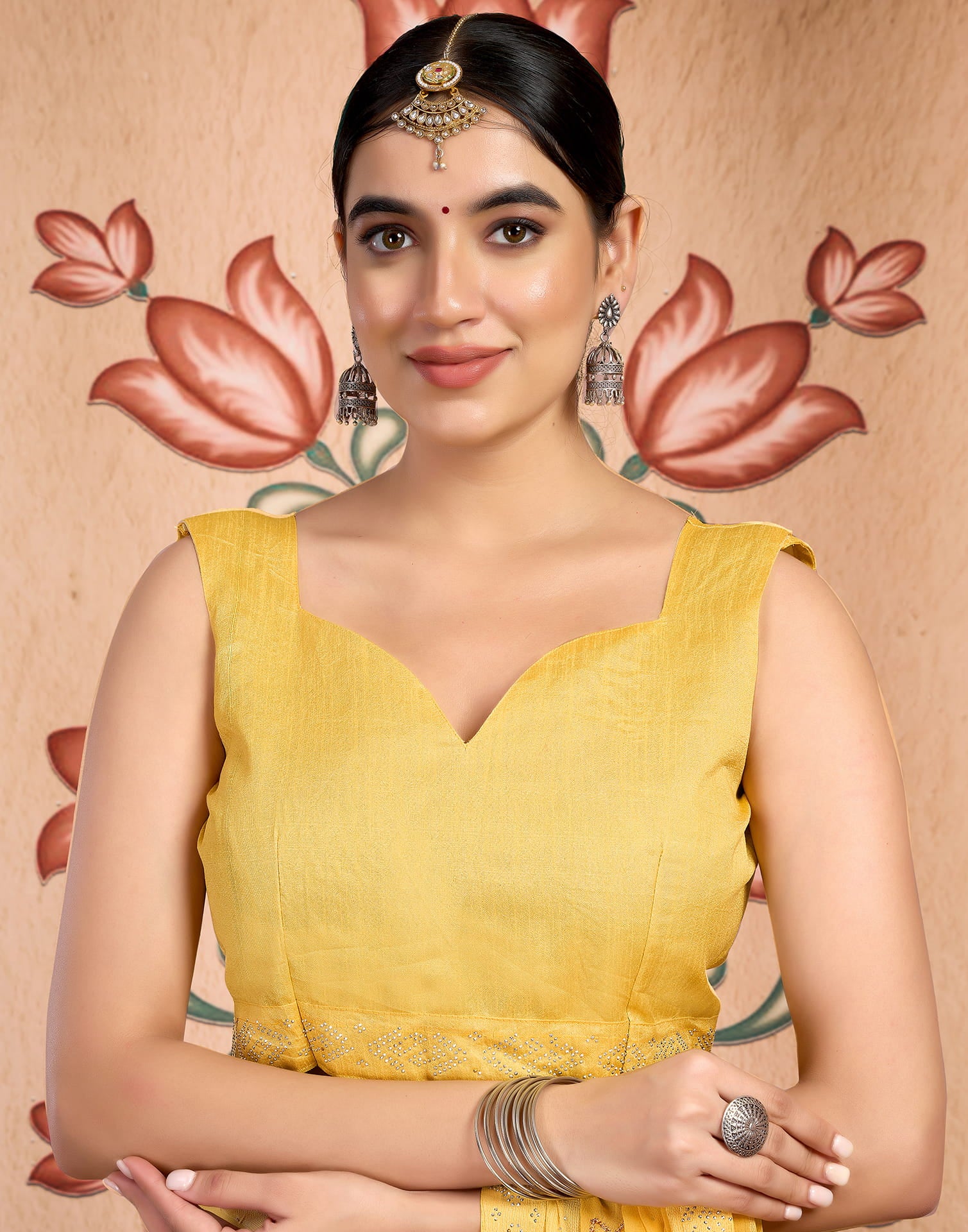 Yellow Chiffon Embroidery Embellished Saree
