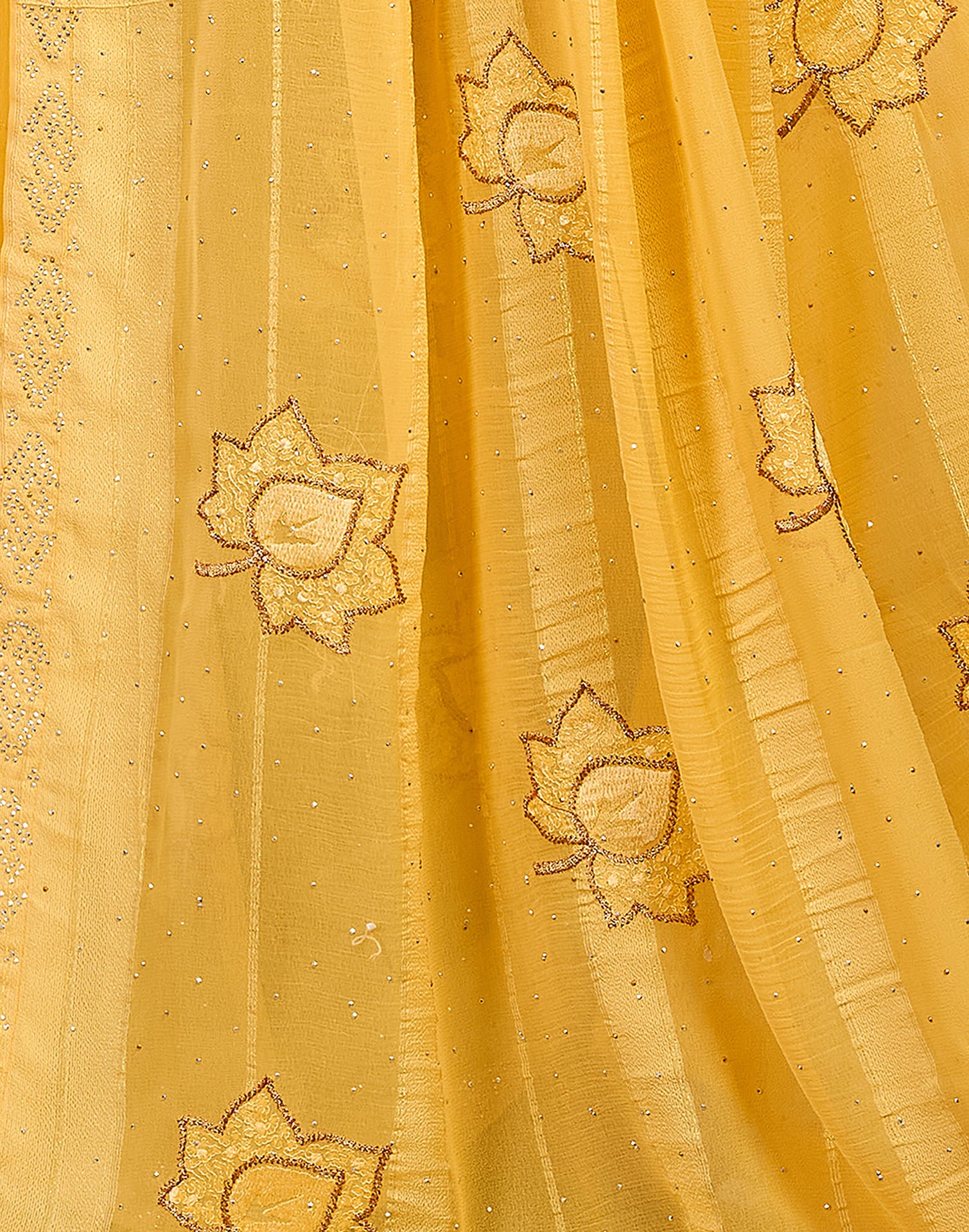Yellow Chiffon Embroidery Embellished Saree