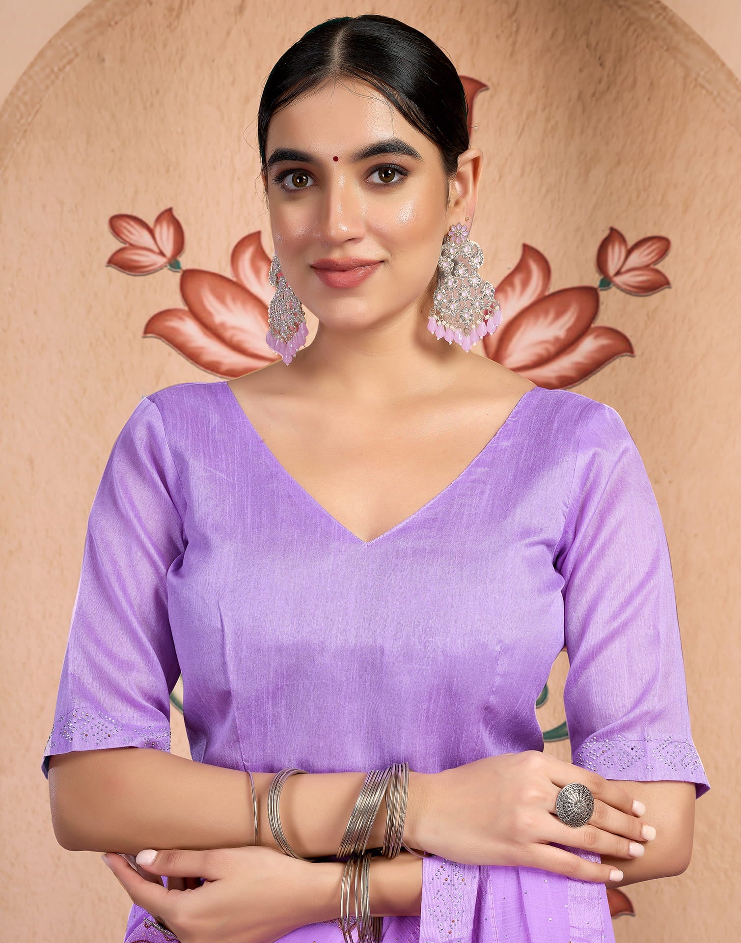 Lavender Chiffon Embroidery Embellished Saree