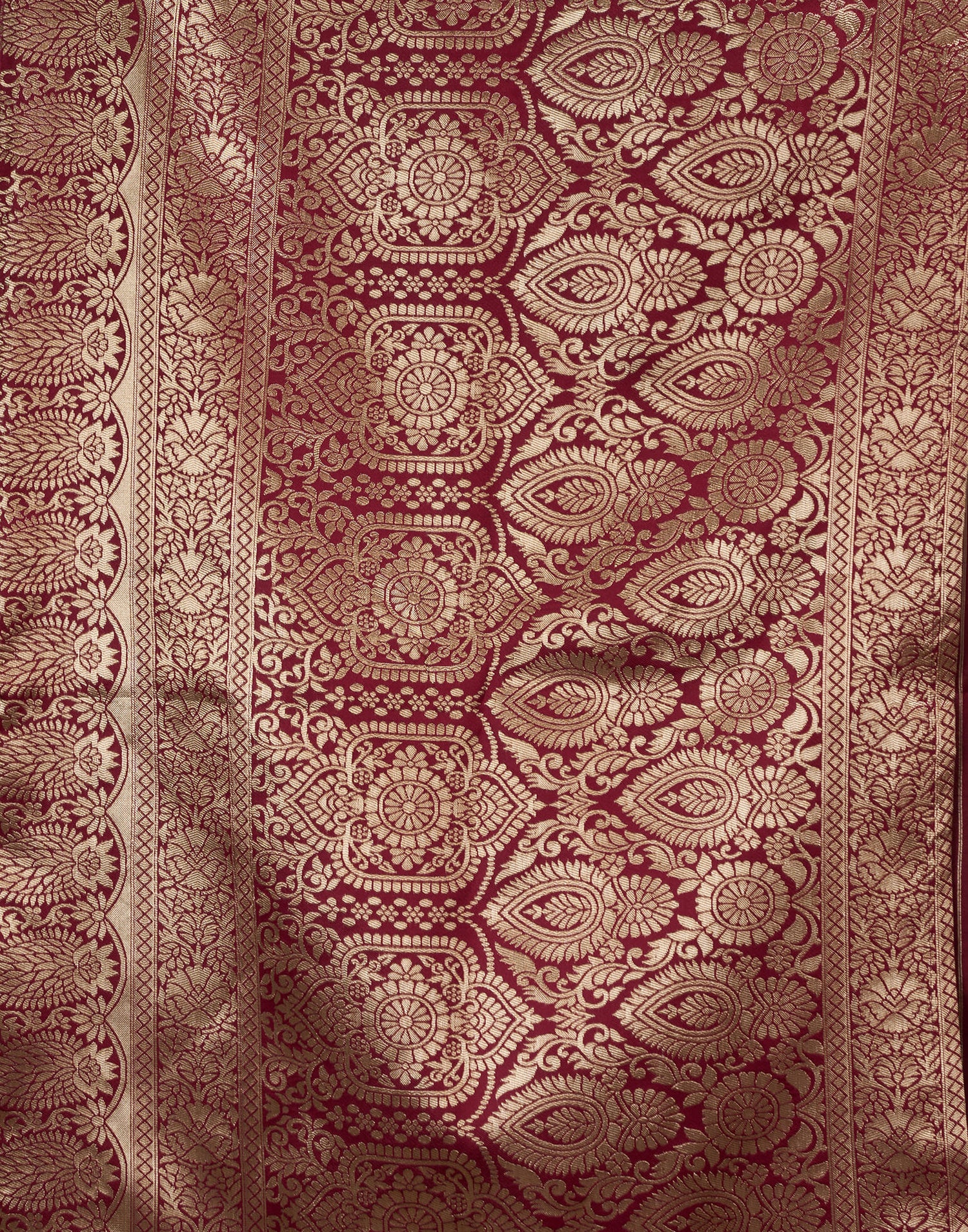 Maroon Silk Blend Woven Banarasi Saree
