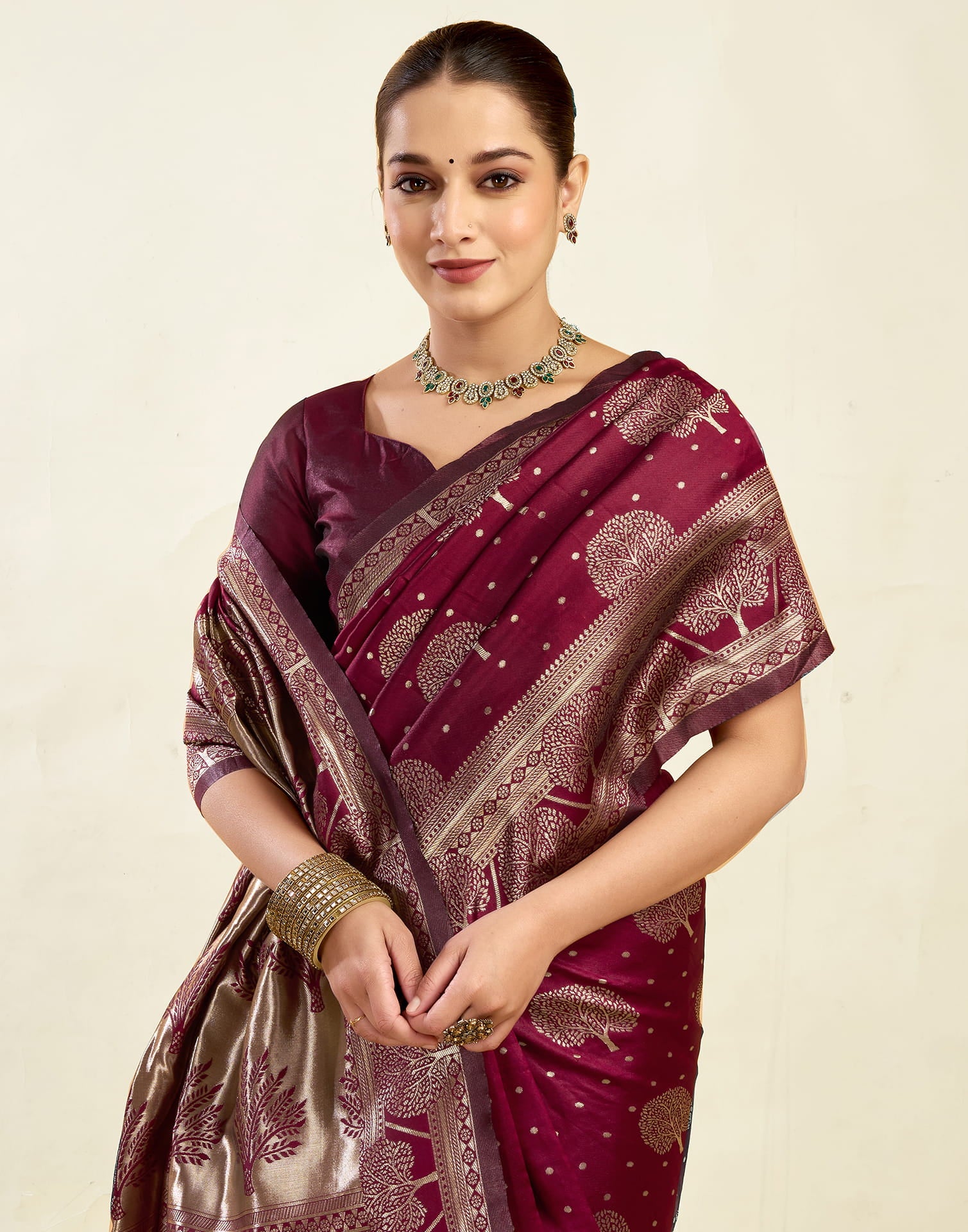 Maroon Silk Woven Banarasi Saree