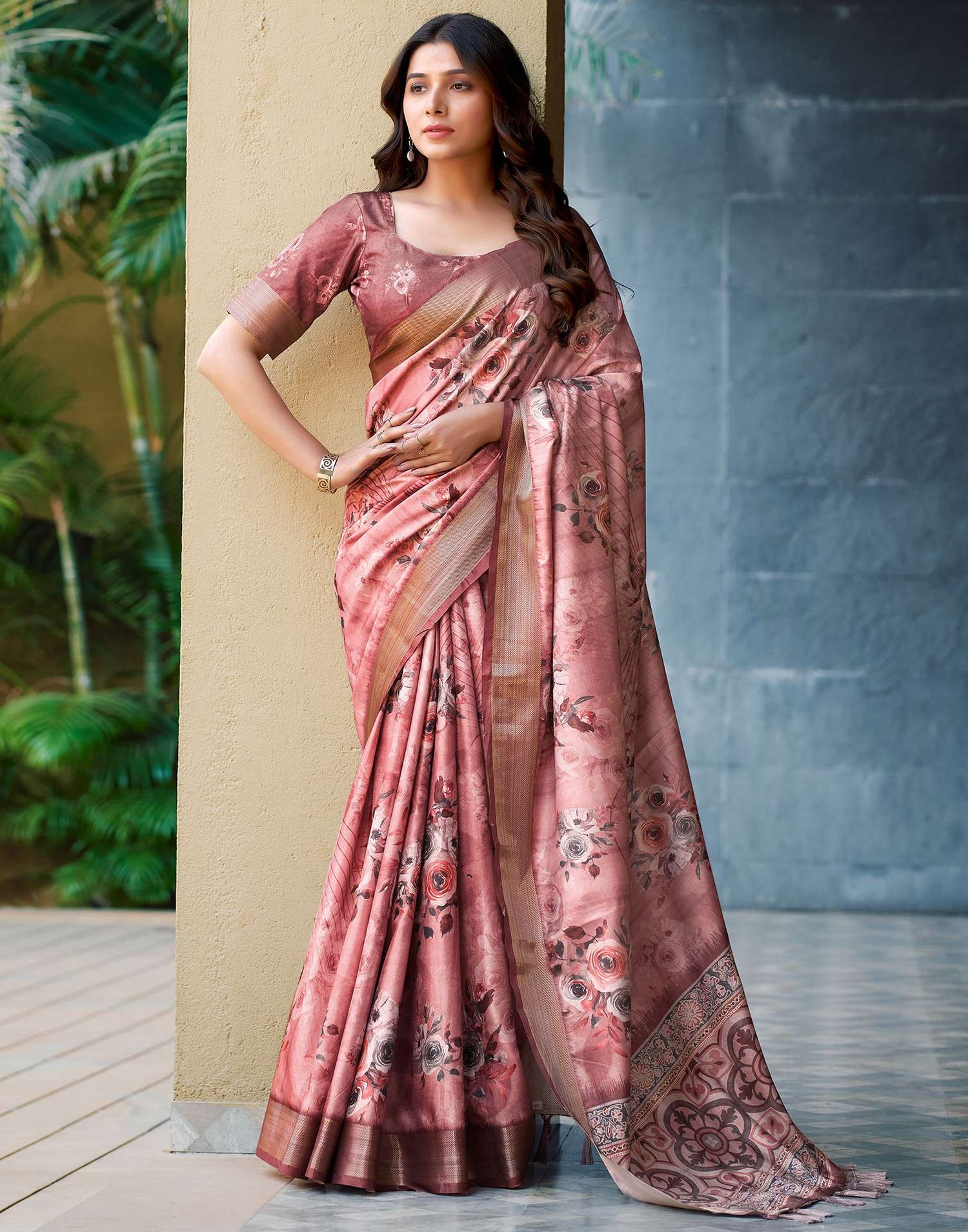 Pink Dola Silk Printed Saree