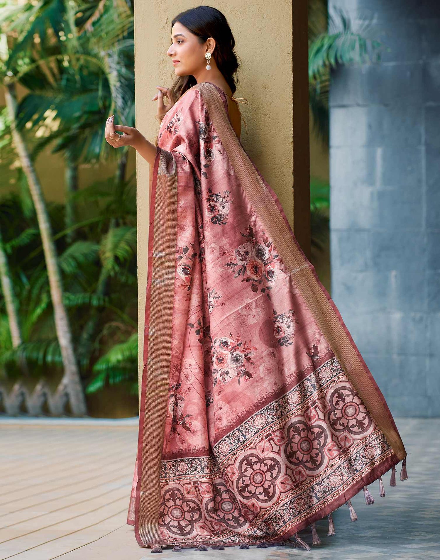 Pink Dola Silk Printed Saree