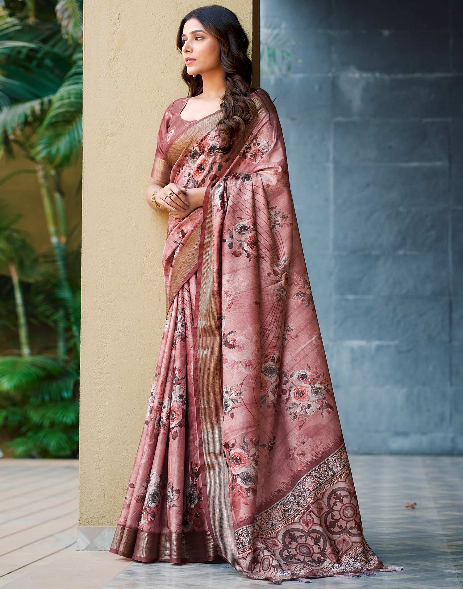 Pink Dola Silk Printed Saree
