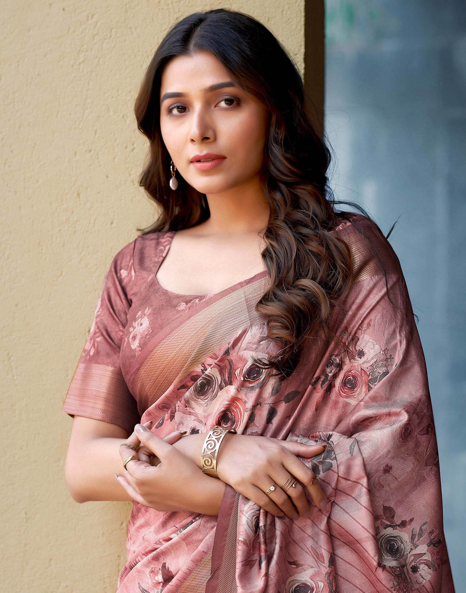 Pink Dola Silk Printed Saree