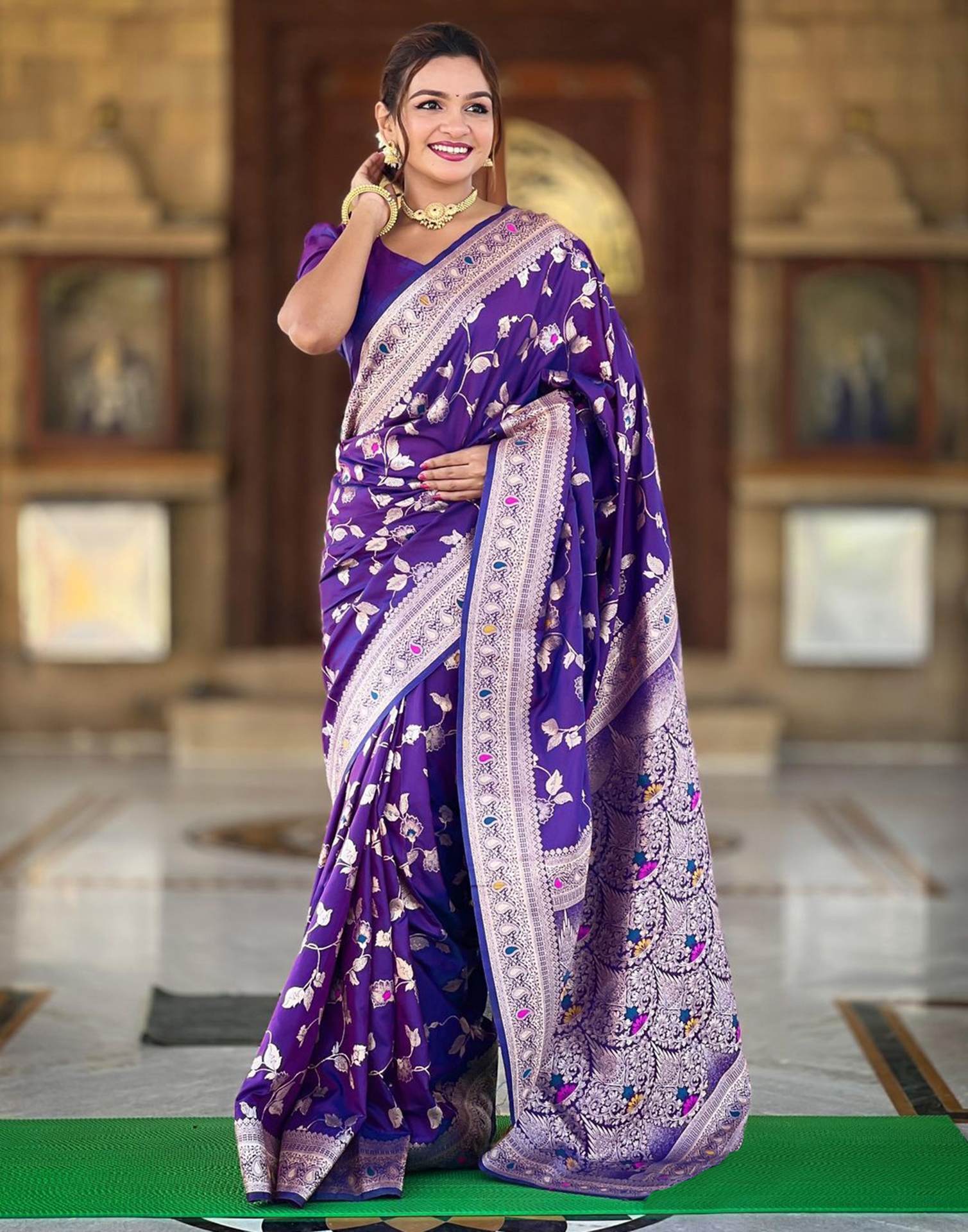 Blue Silk Blend Woven Banarasi Saree