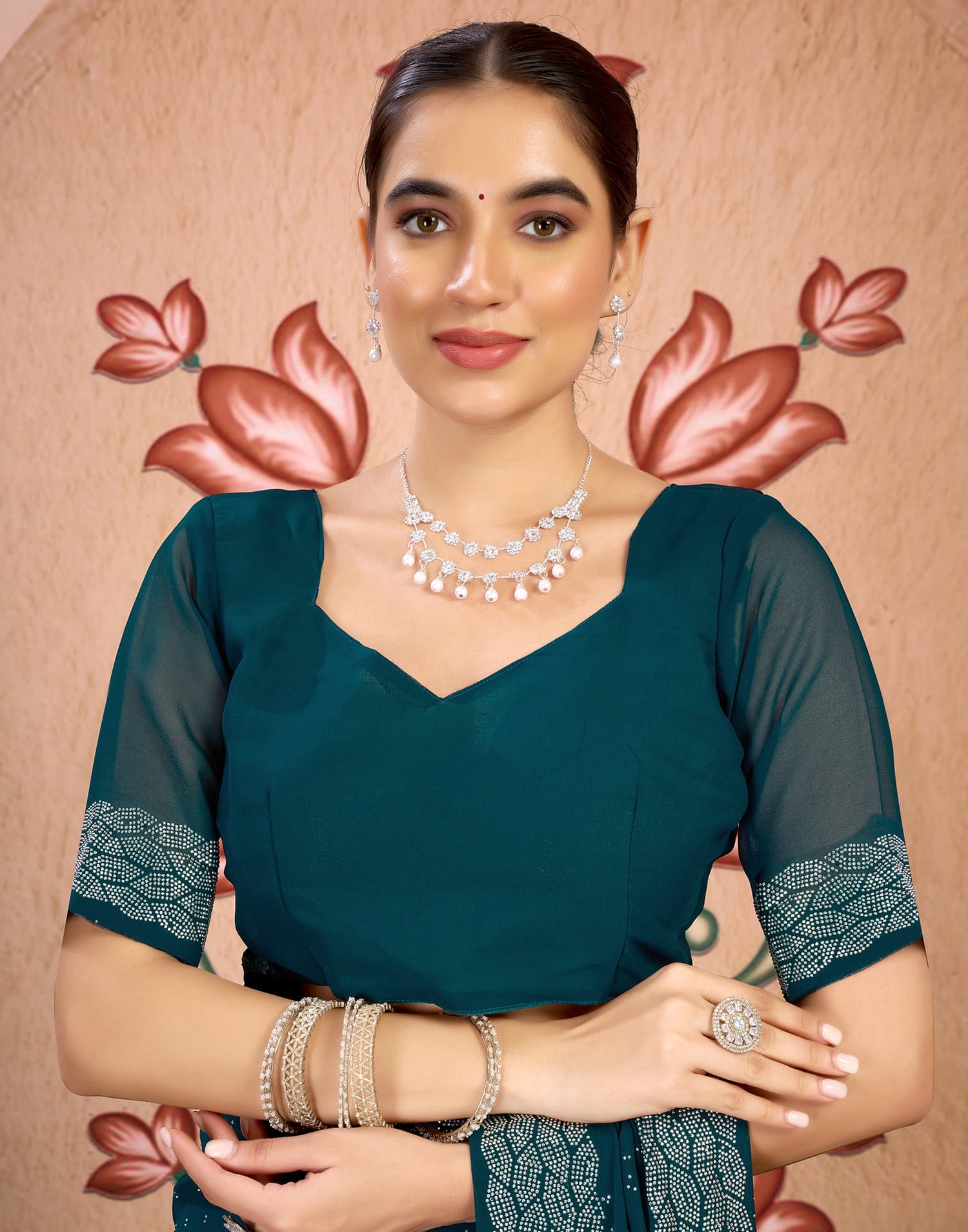 Blue Georgette Swarovski Embellished Saree