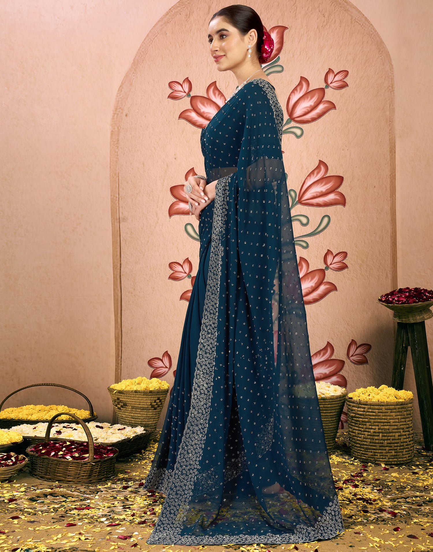 Blue Georgette Swarovski Embellished Saree