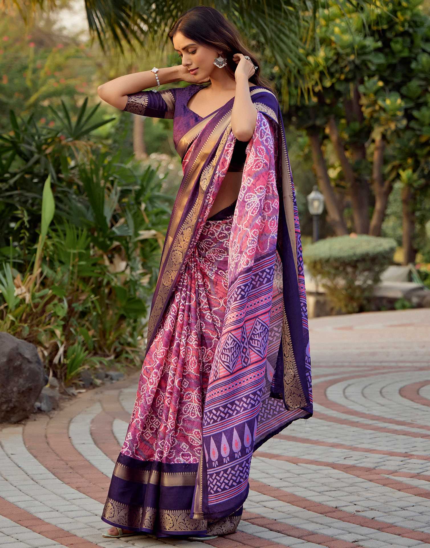 Pink Cotton Silk Printed Bandhani Saree