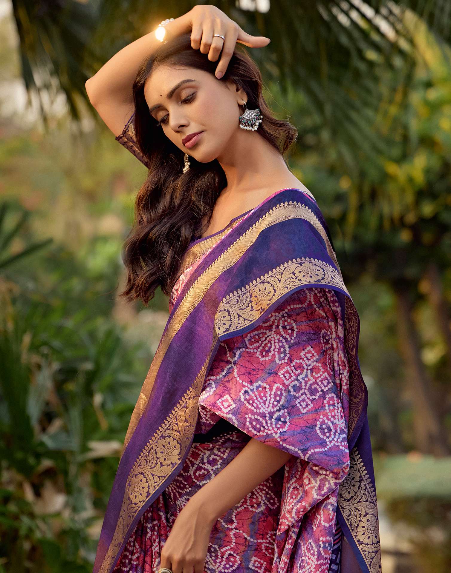 Pink Cotton Silk Printed Bandhani Saree