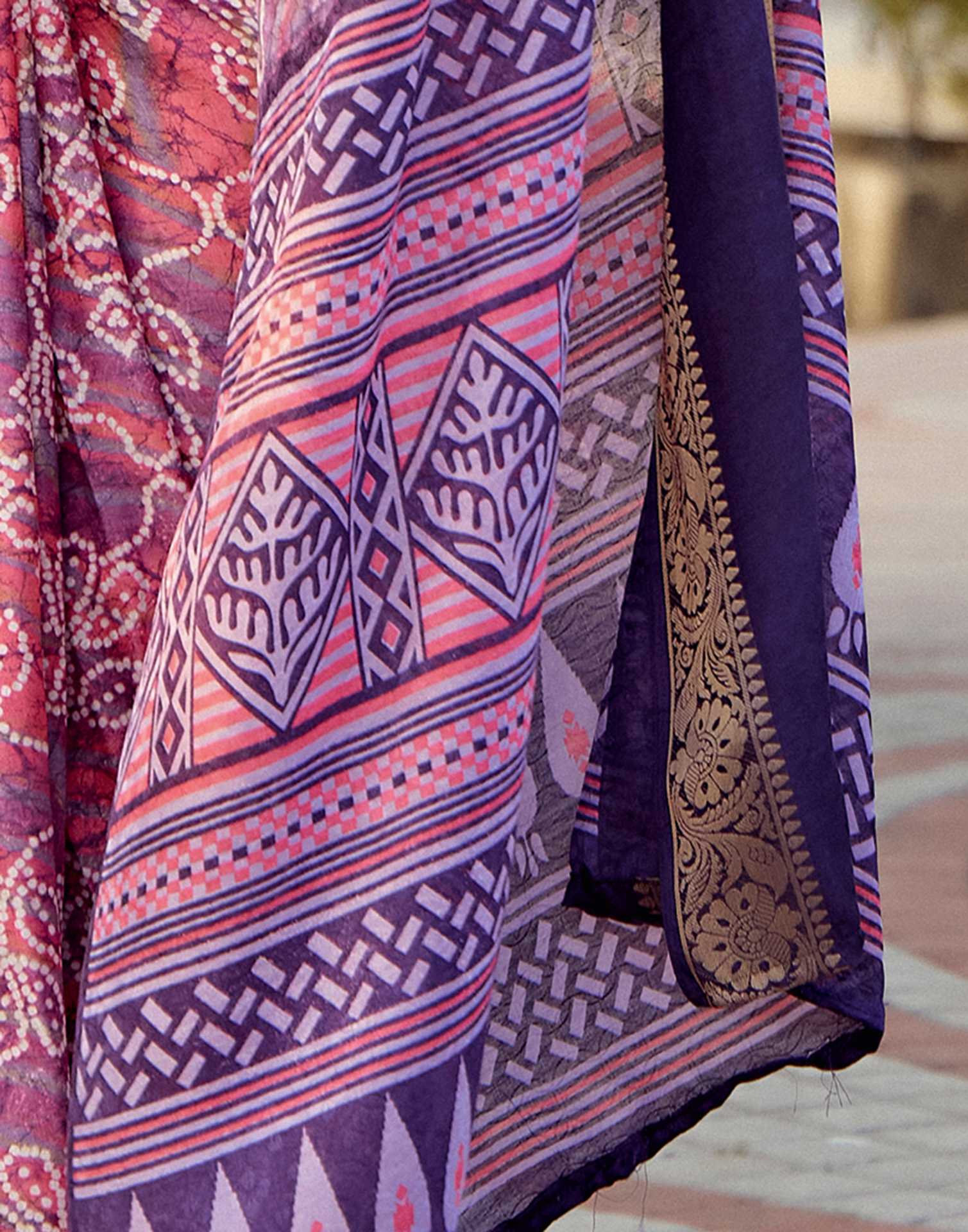 Pink Cotton Silk Printed Bandhani Saree