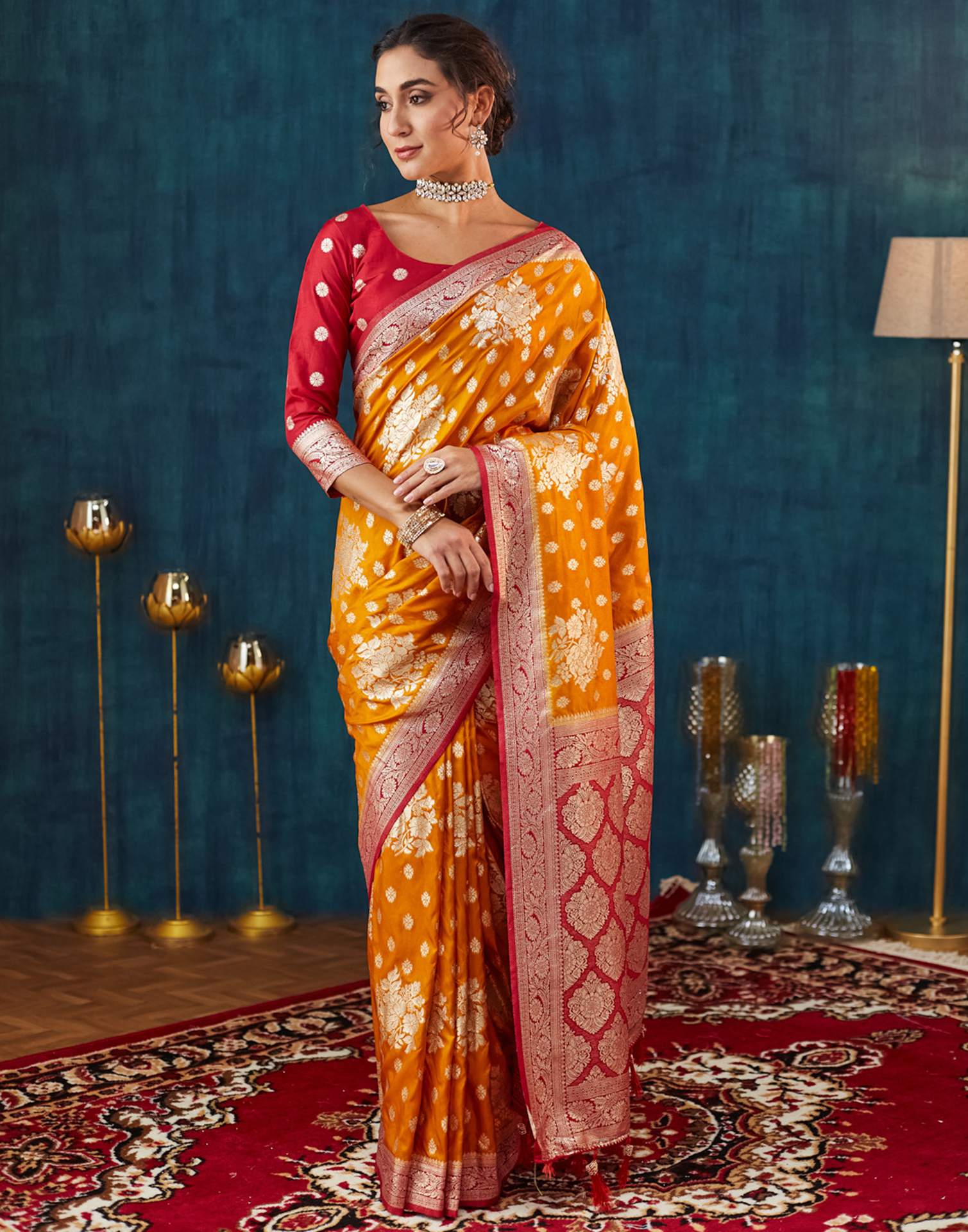 Turmeric Yellow Silk Weaving Banarasi Saree
