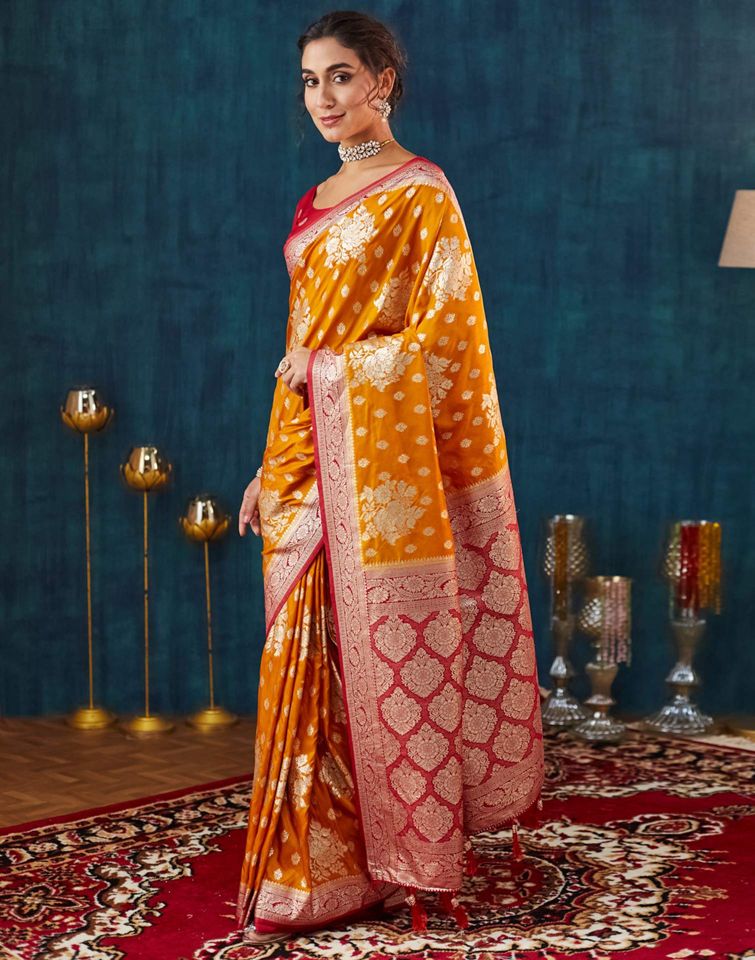 Turmeric Yellow Silk Weaving Banarasi Saree