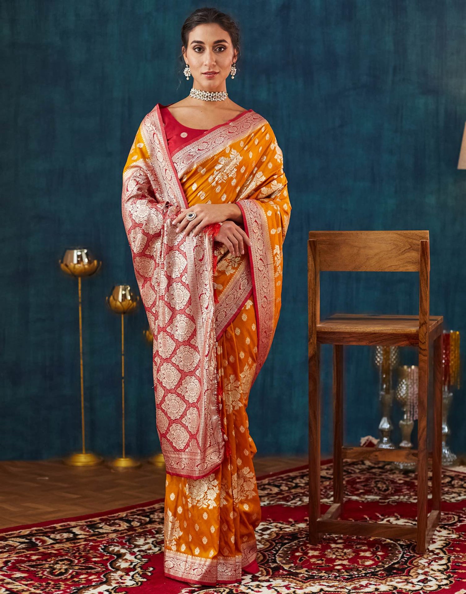Turmeric Yellow Silk Weaving Banarasi Saree