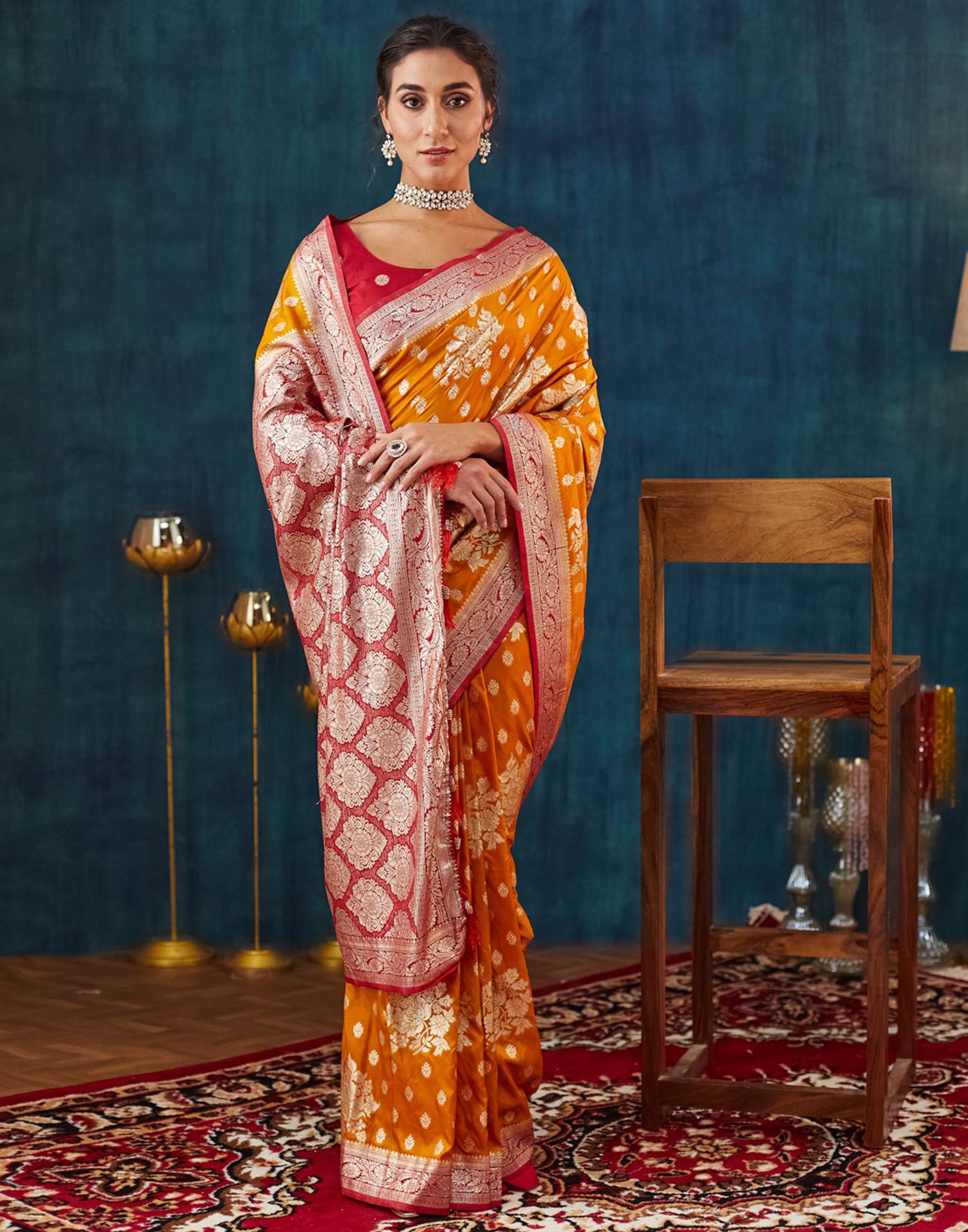 Turmeric Yellow Silk Weaving Banarasi Saree