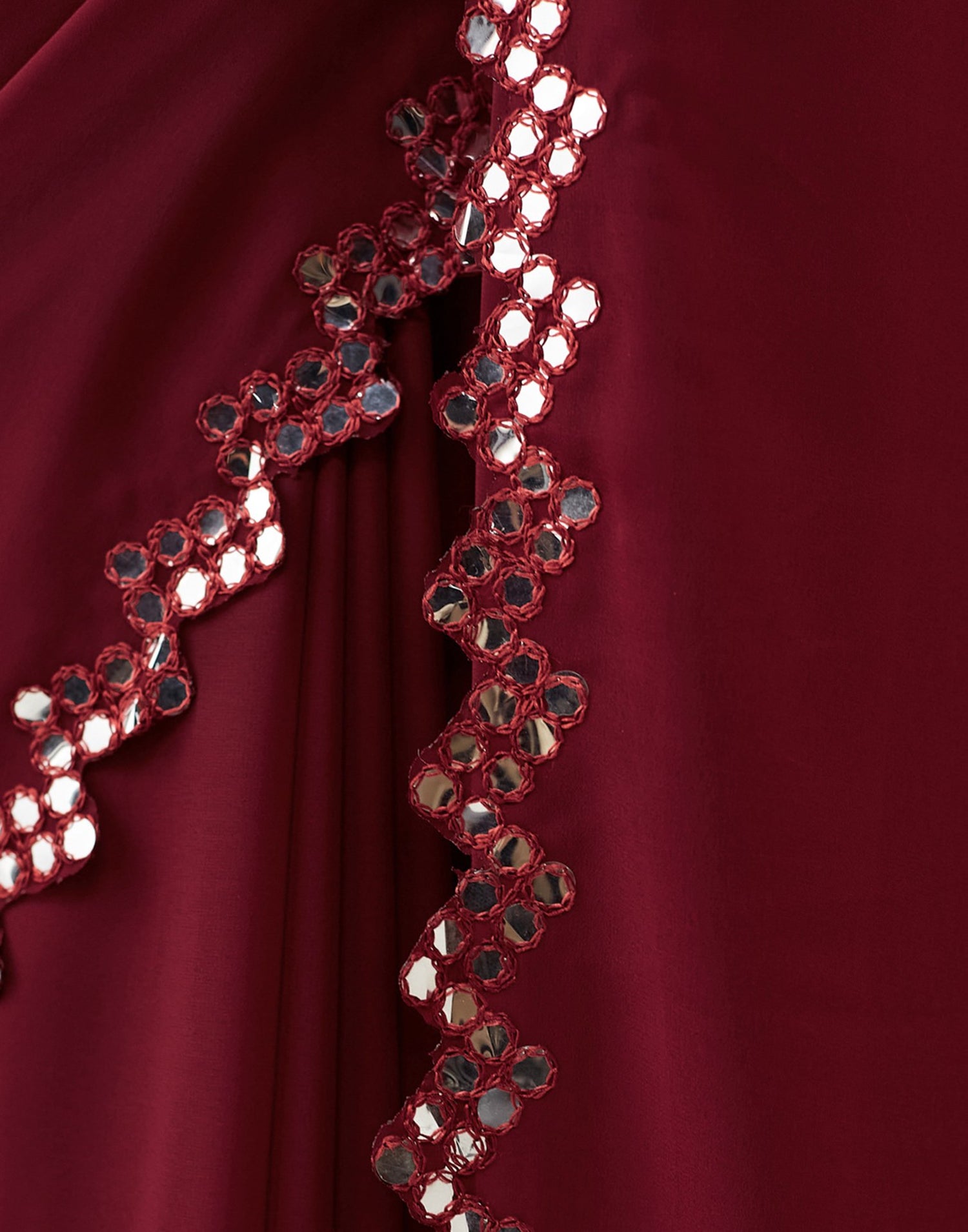Maroon Georgette Mirror Work Embellished Saree