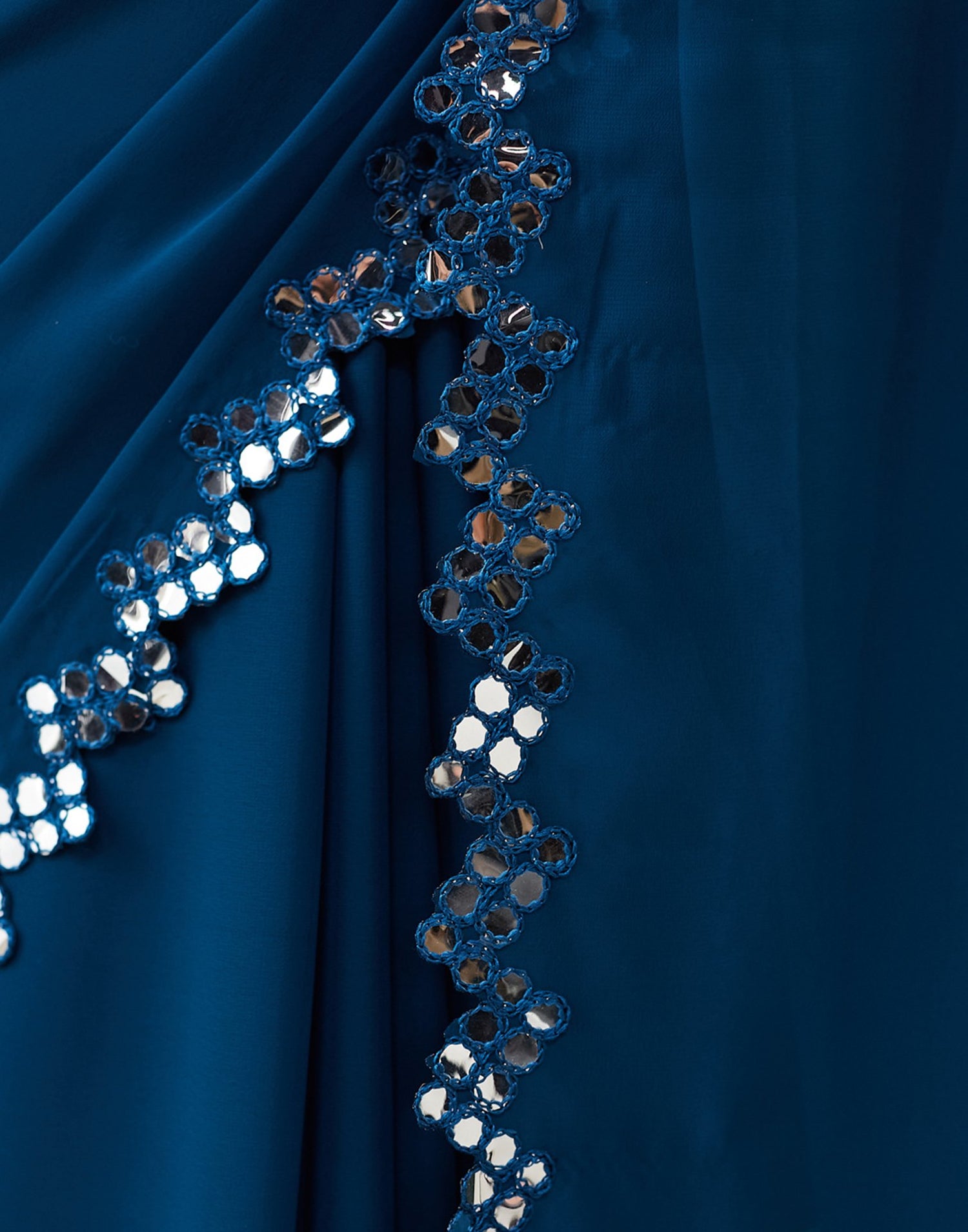 Blue Georgette Mirror Work Embellished Saree