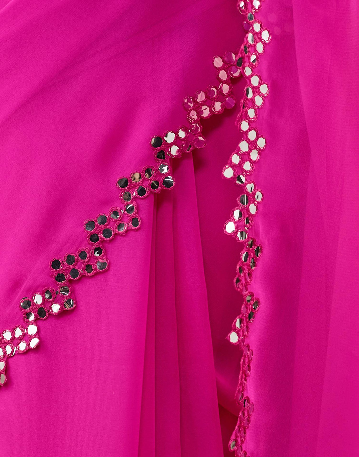 Pink Georgette Mirror Work Embellished Saree