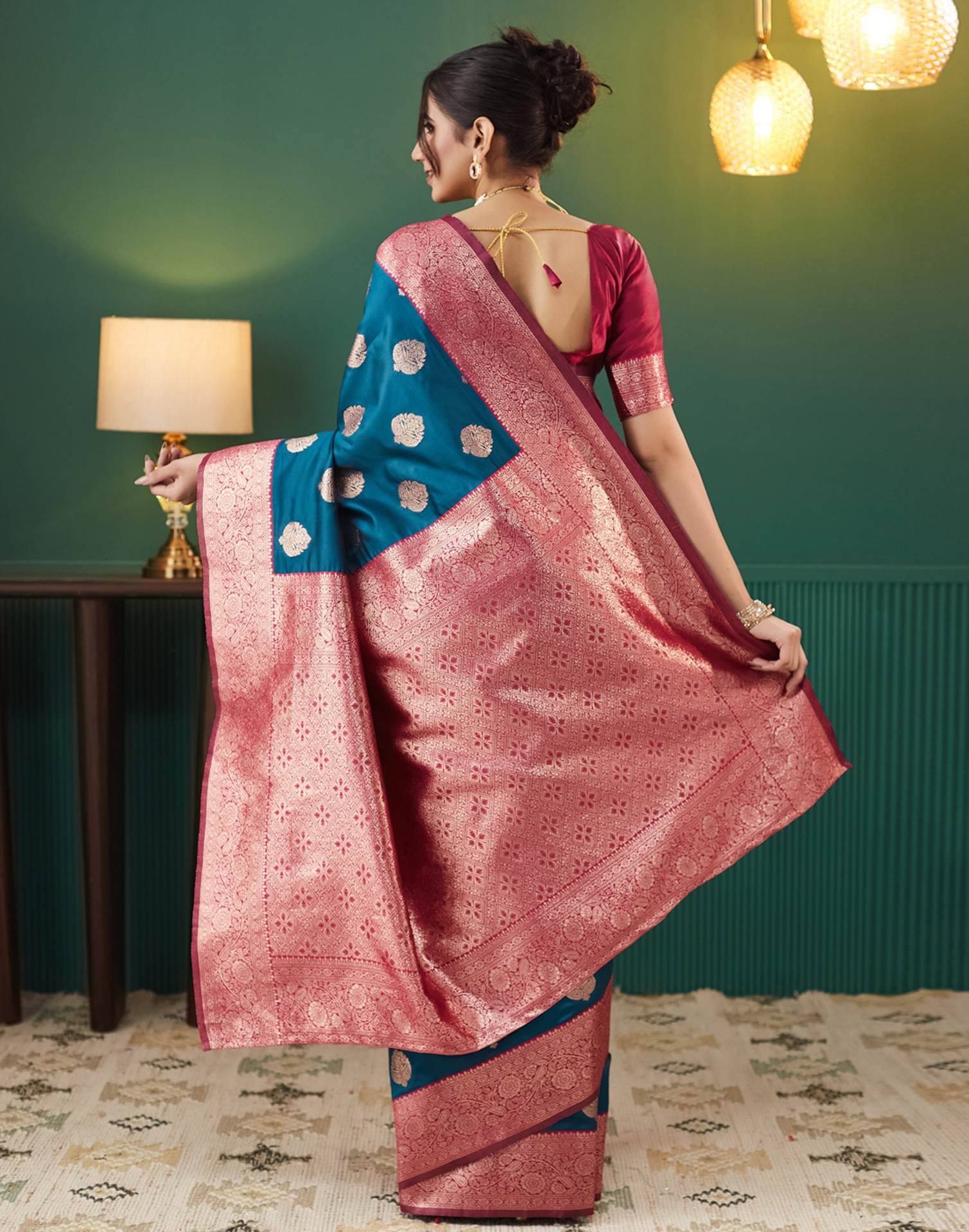 Blue Silk Blend Woven Banarasi Saree