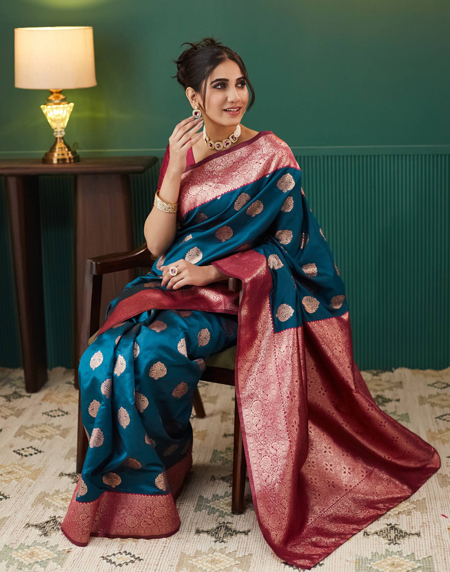 Blue Silk Blend Woven Banarasi Saree