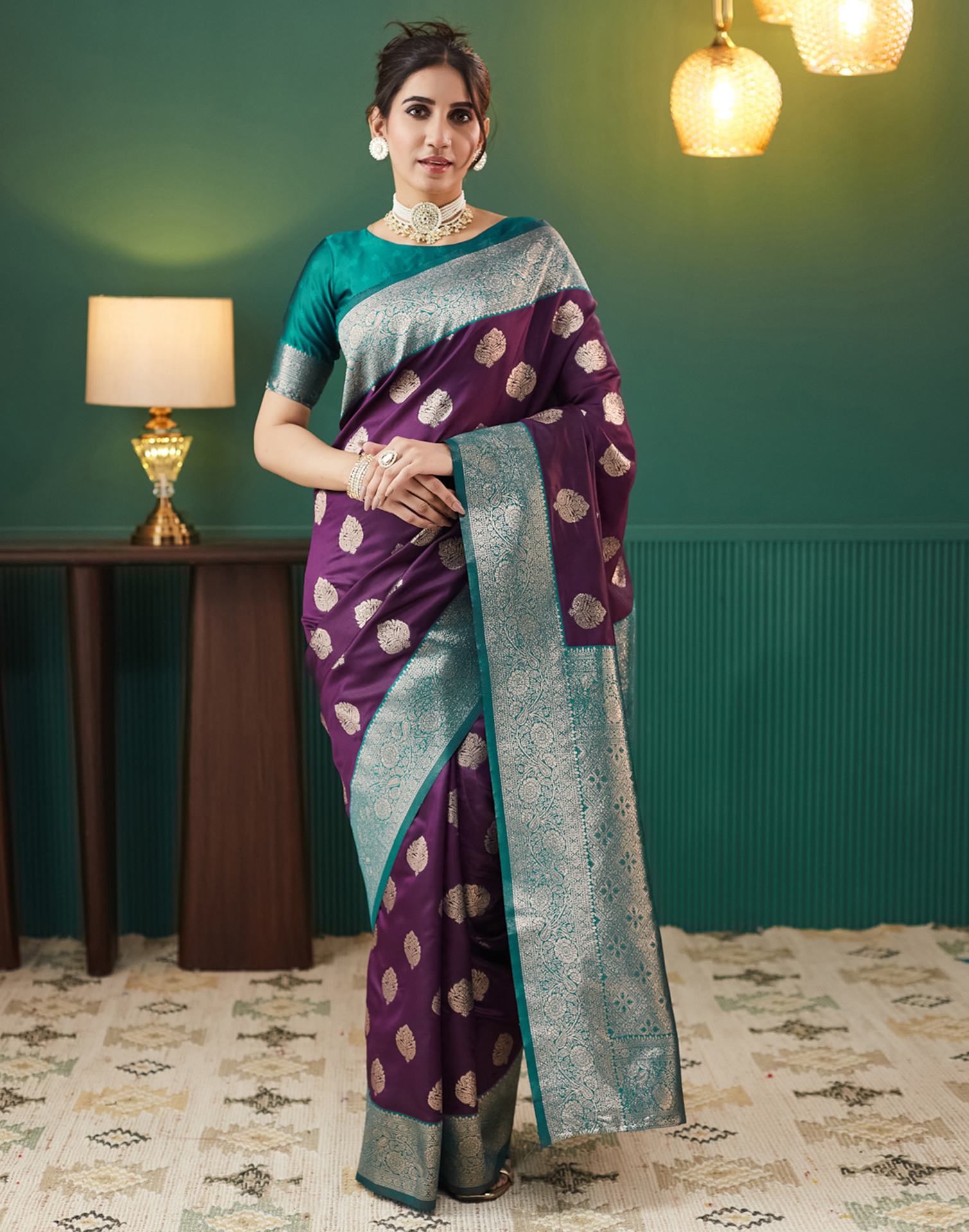 Purple Silk Blend Woven Banarasi Saree