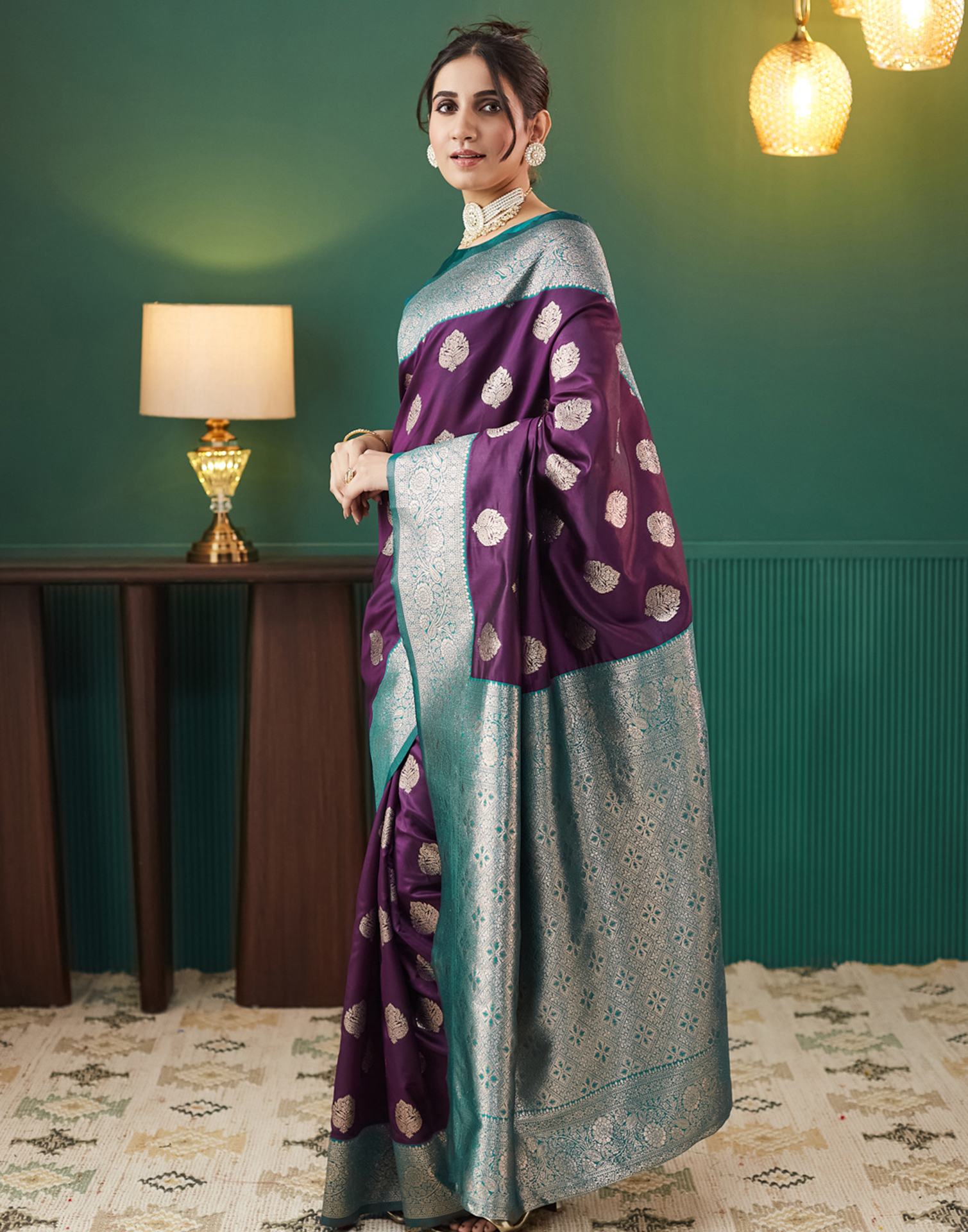 Purple Silk Blend Woven Banarasi Saree
