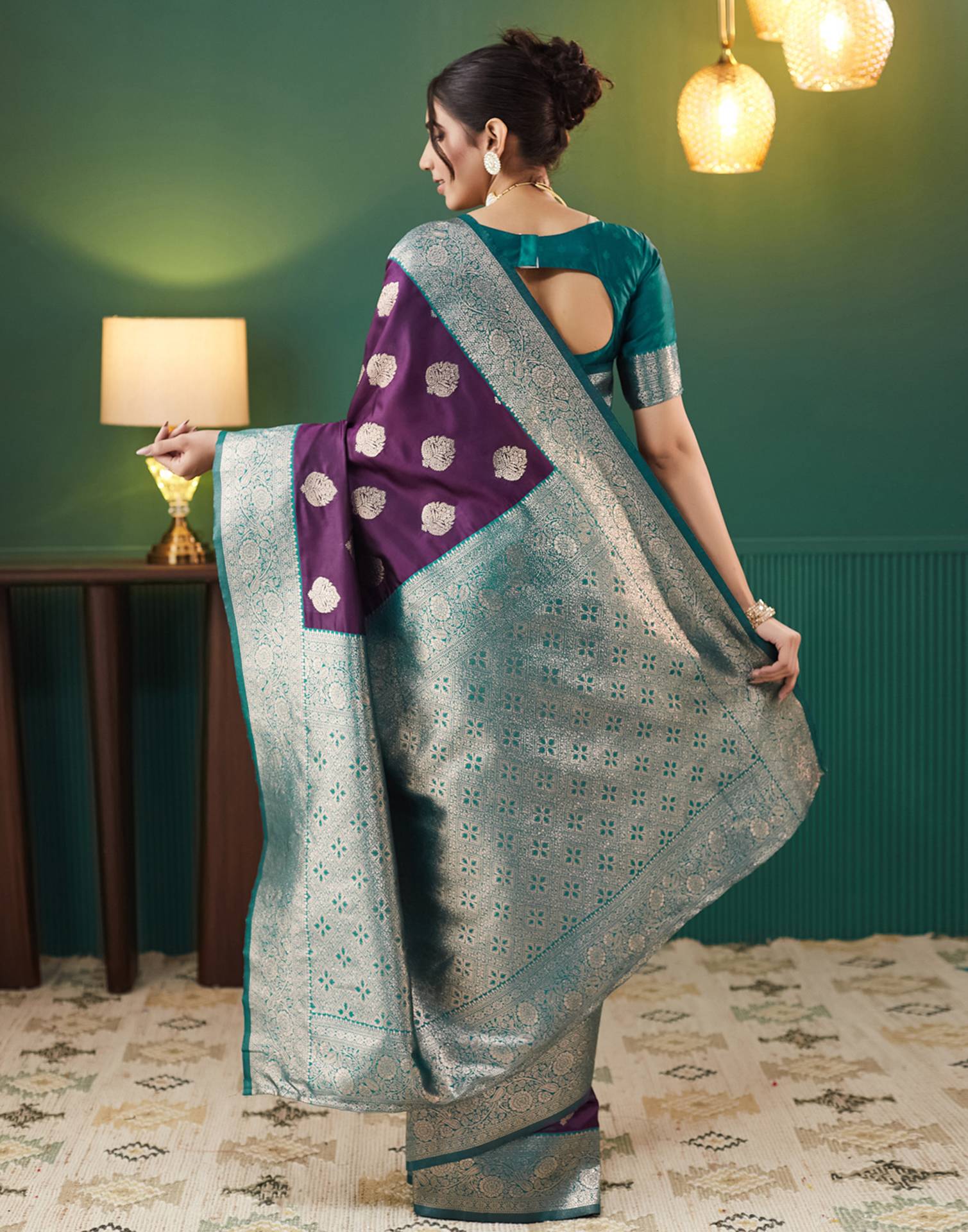 Purple Silk Blend Woven Banarasi Saree