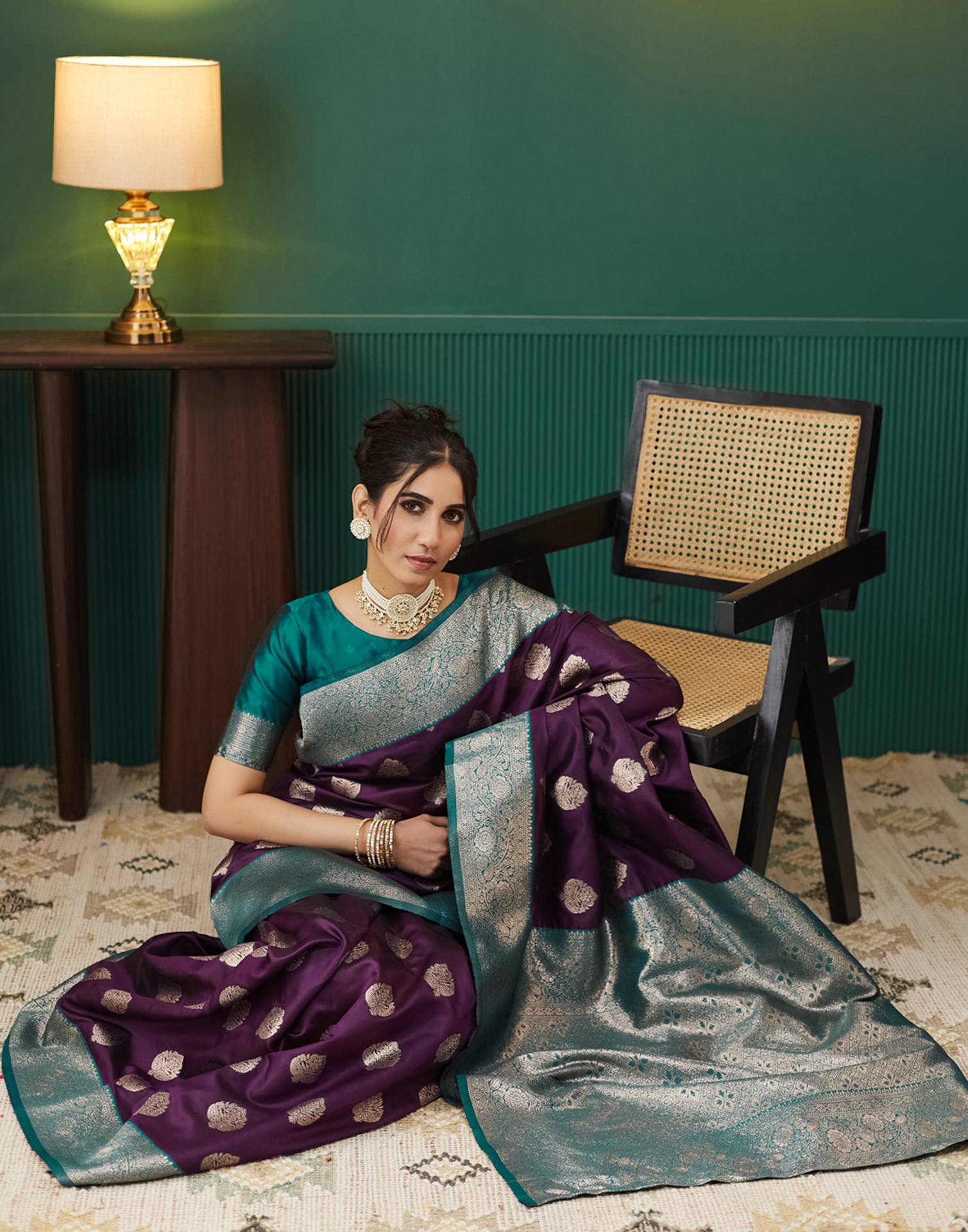 Purple Silk Blend Woven Banarasi Saree