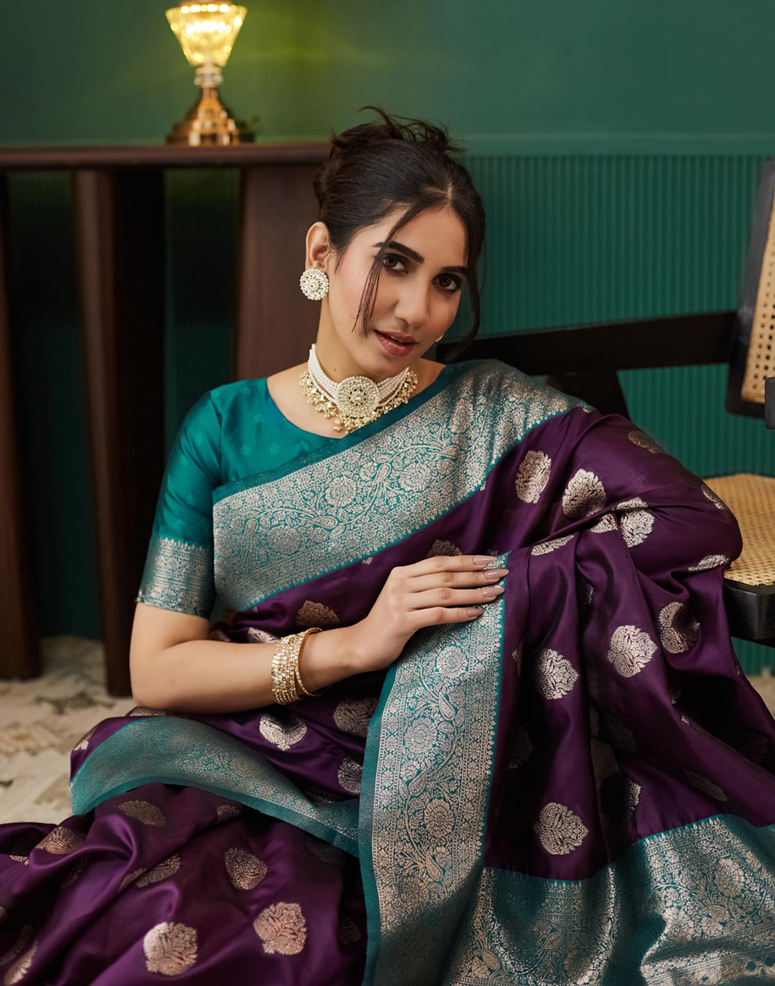 Purple Silk Blend Woven Banarasi Saree