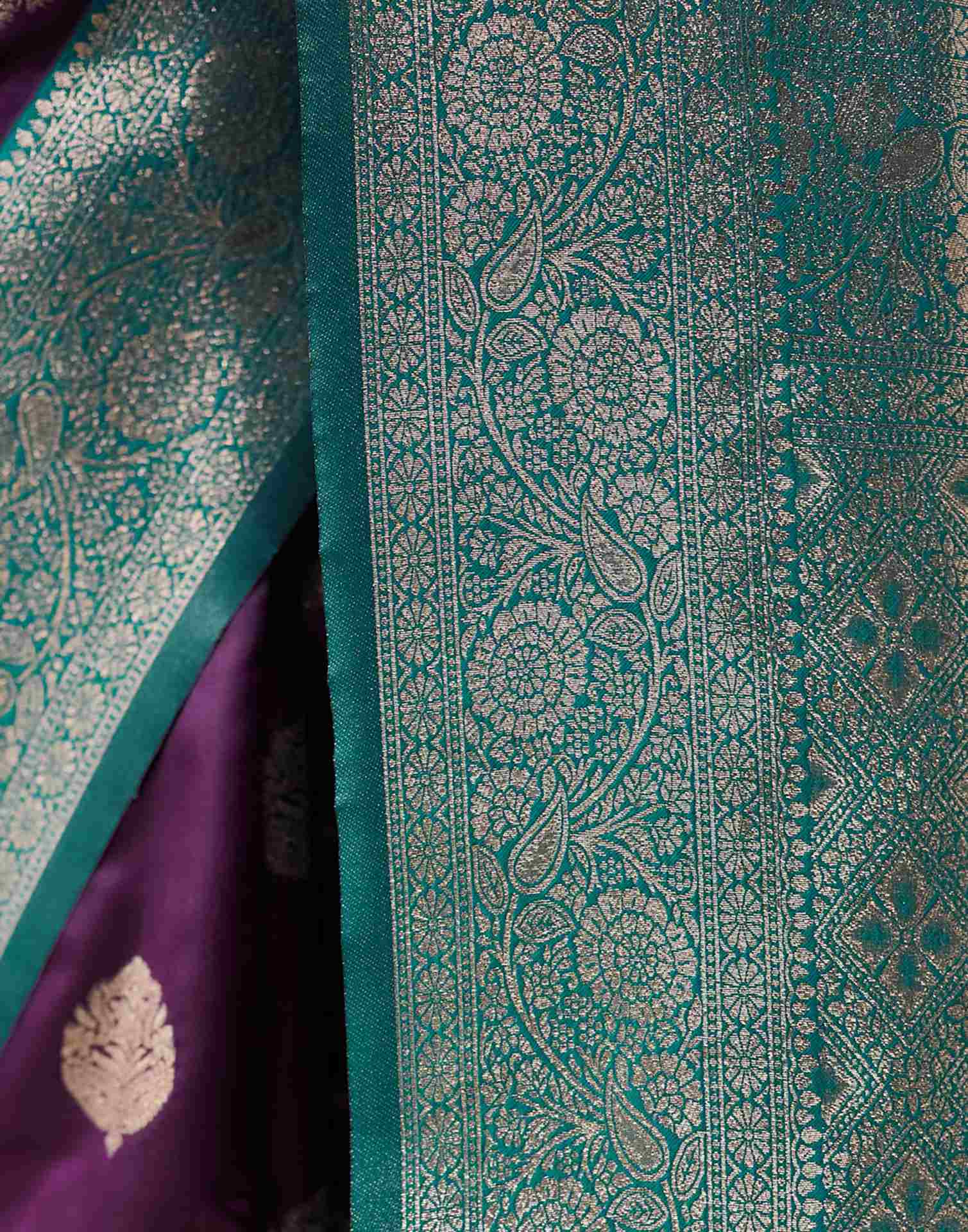 Purple Silk Blend Woven Banarasi Saree