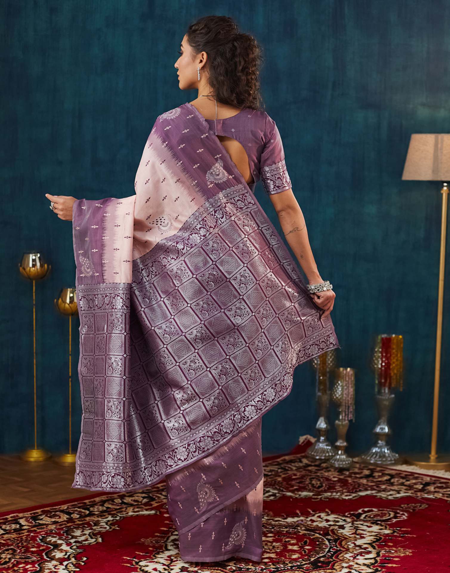 Peach Silk Blend Woven Woven Saree