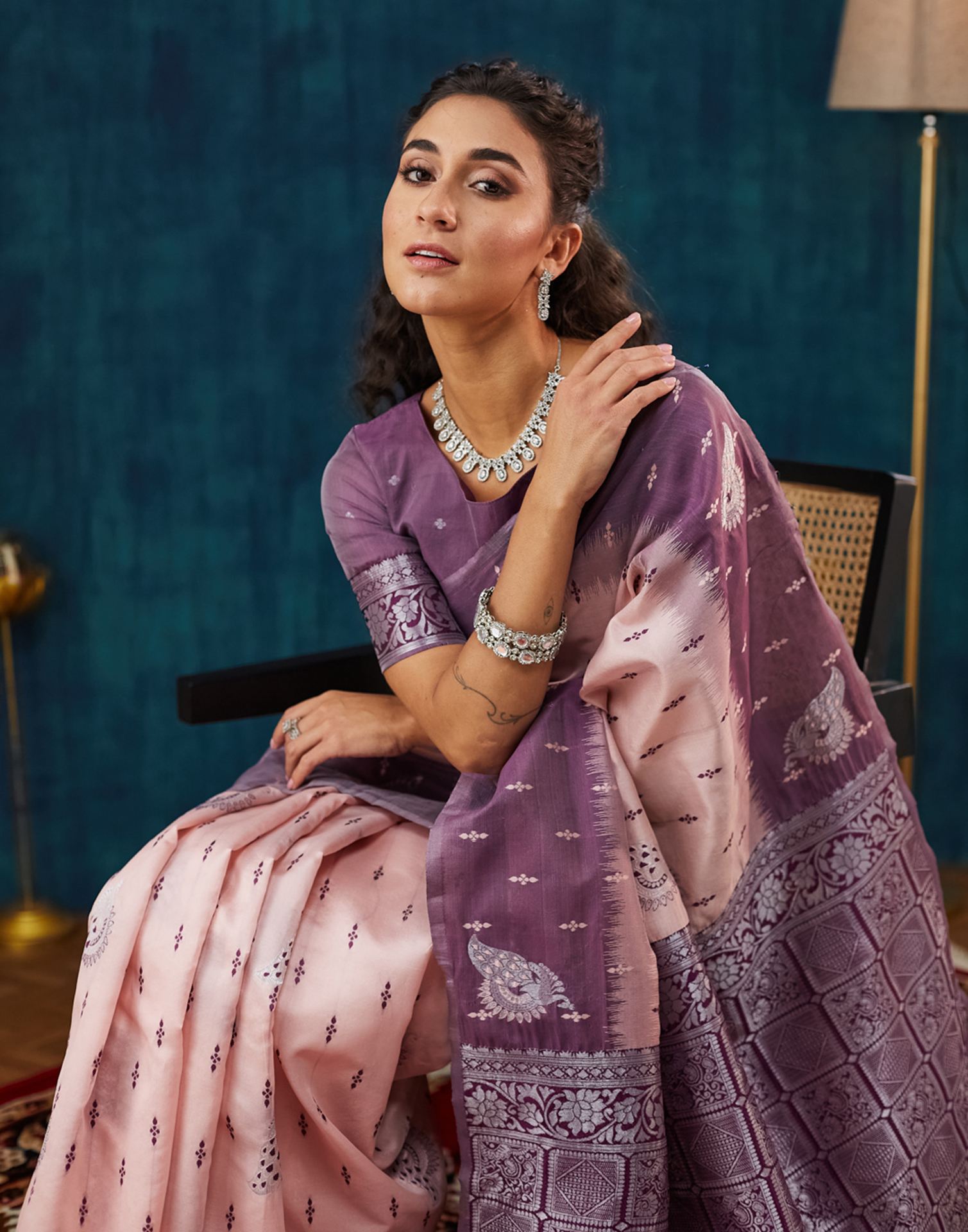 Peach Silk Blend Woven Woven Saree