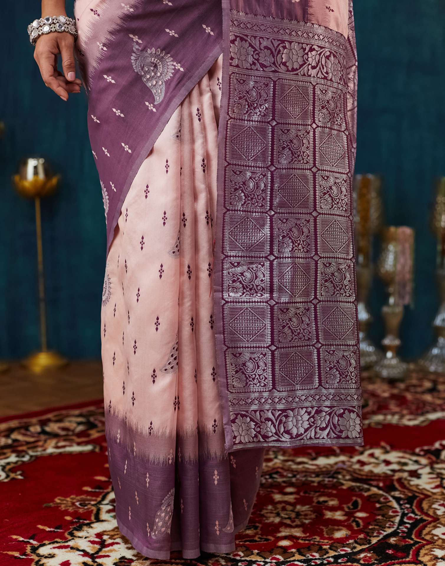 Peach Silk Blend Woven Woven Saree