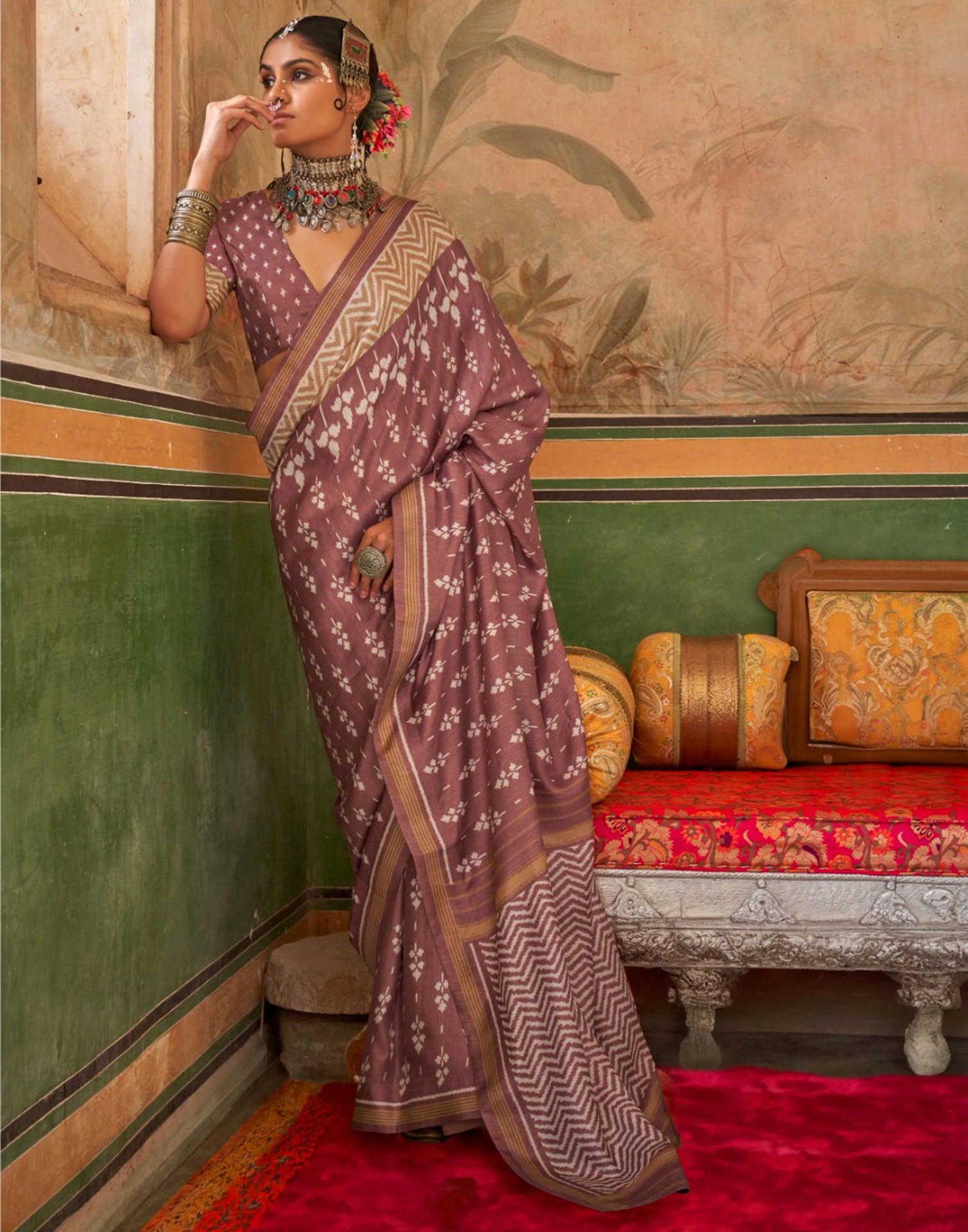 Mauve Silk Printed Printed Saree