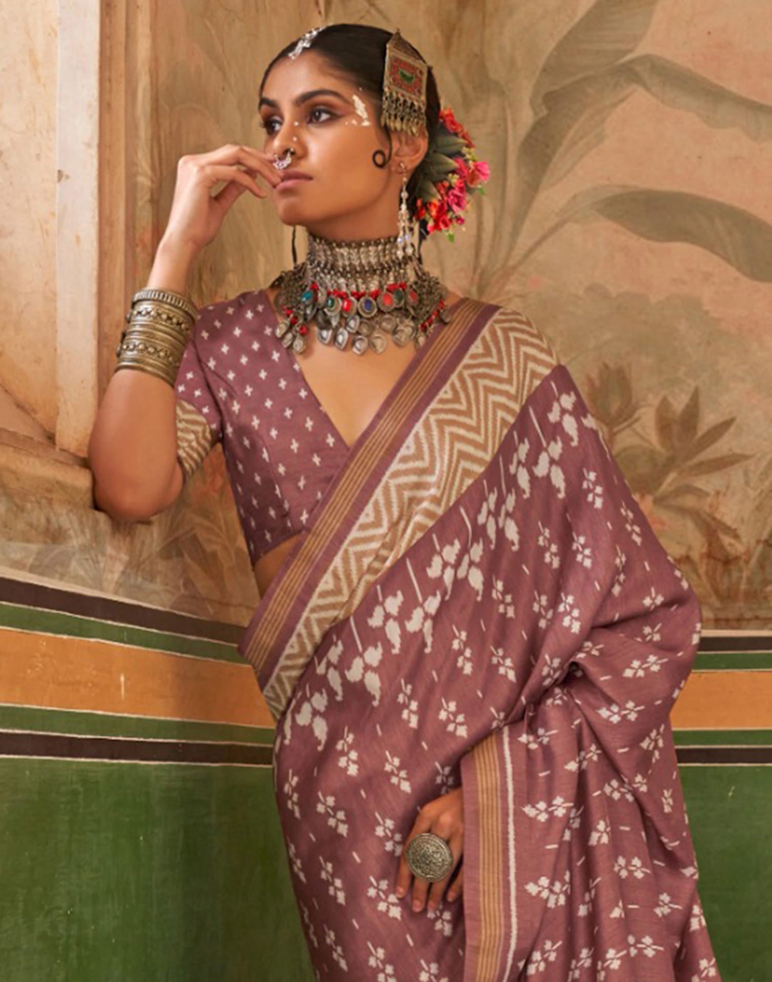 Mauve Silk Printed Printed Saree