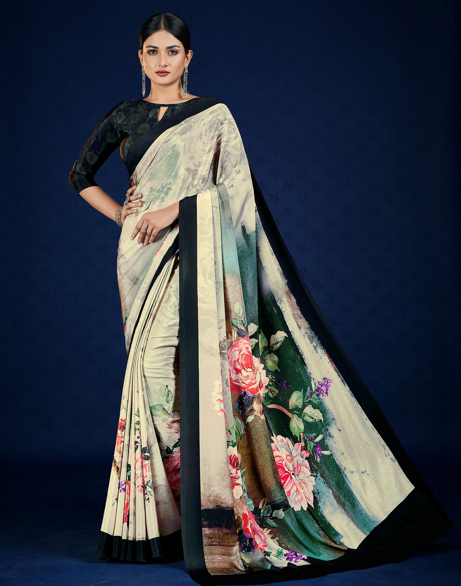 Beige Polyester Printed Printed Saree