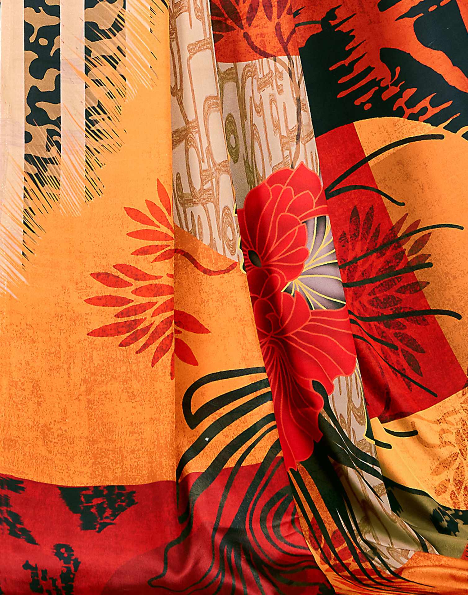 Saffron Polyester Printed Printed Saree