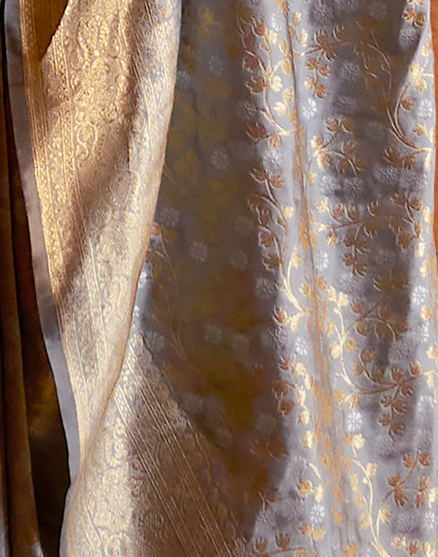 Grey Silk Woven Banarasi Saree