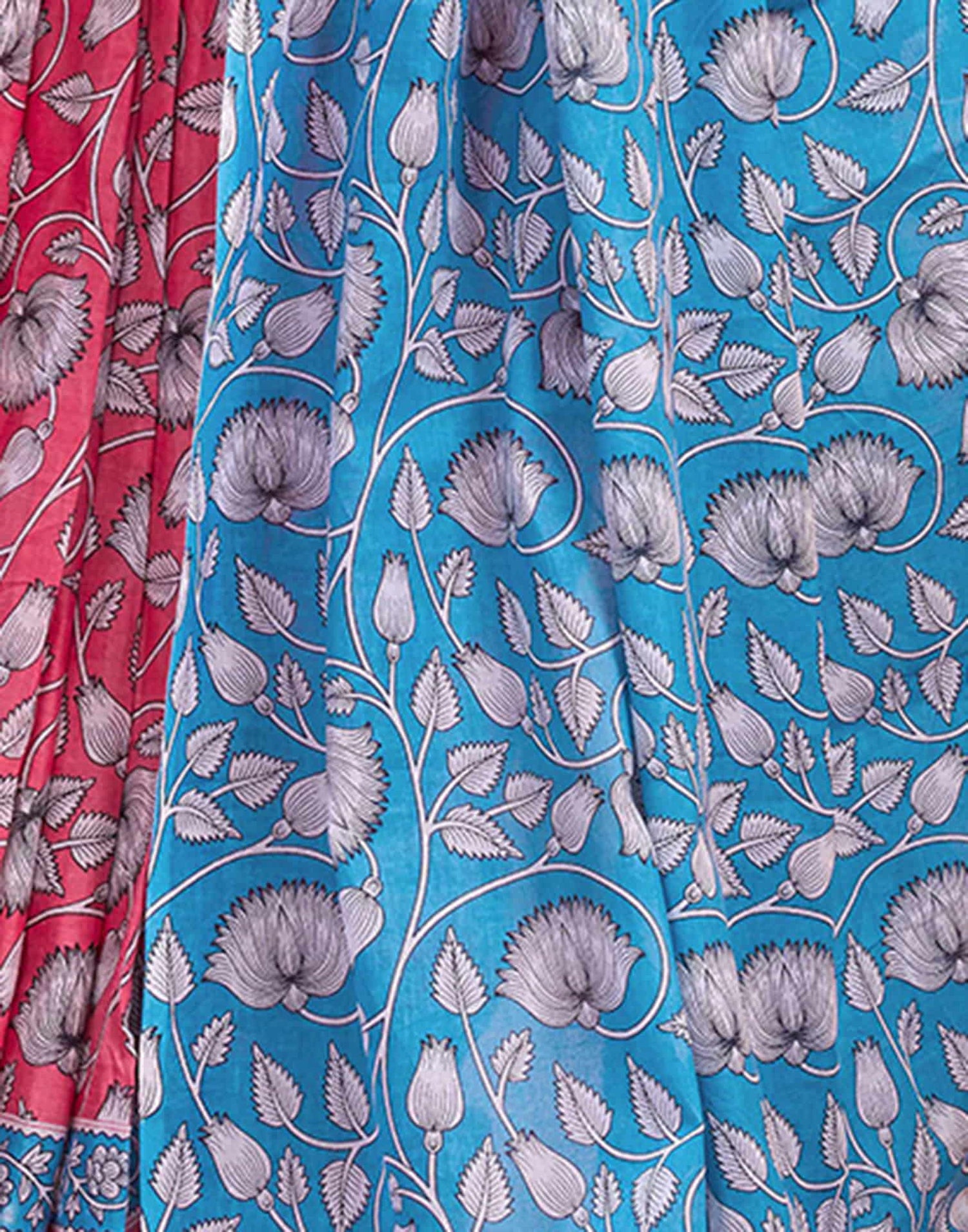 Ready To Wear Pink Pure Cotton Floral Printed Saree With Pocket