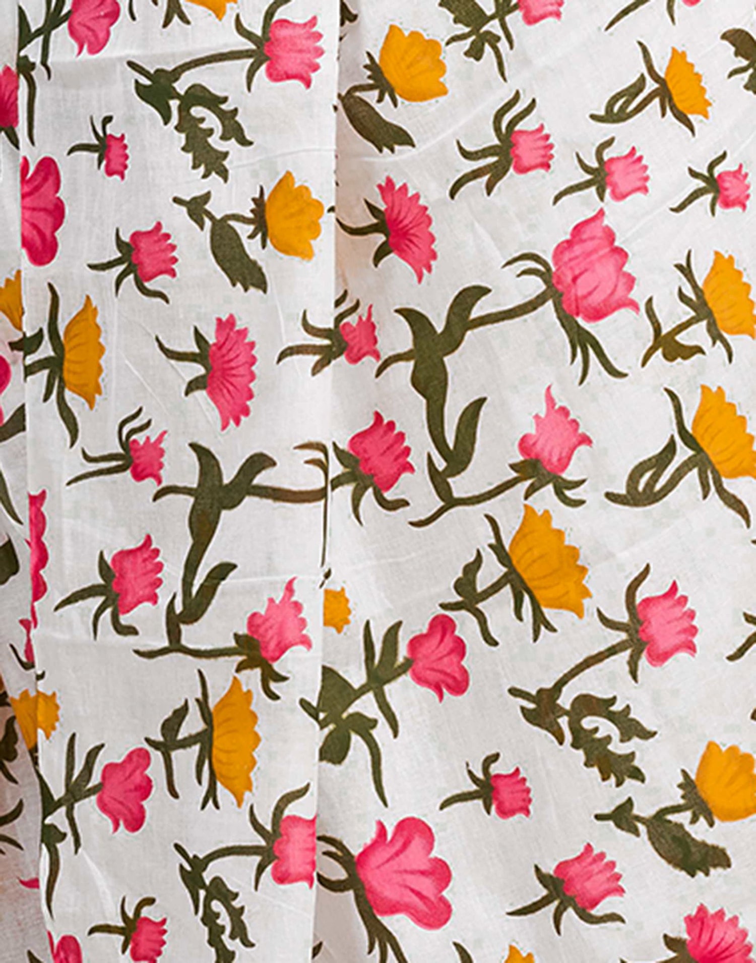 Ready To Wear White Pure Cotton Floral Printed Saree With Pocket